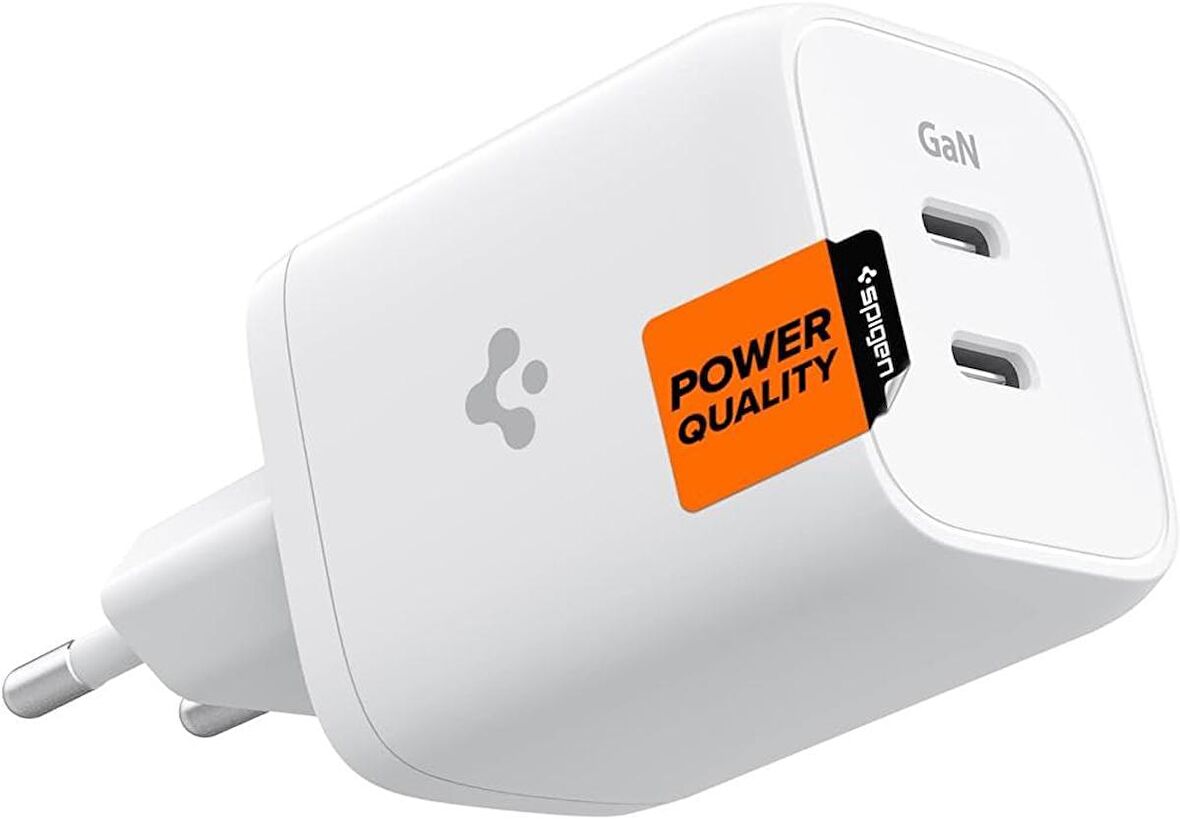 Spigen PowerArc ArcStation 65W Hızlı Şarj Cihazı 2 Port Gallium Nitride (GaN) USB-C PD 3.0 65W / PPS 65W (Samsung Hızlı Şarj Destekli) iPhone / Android Şarj Adaptörü PE2106