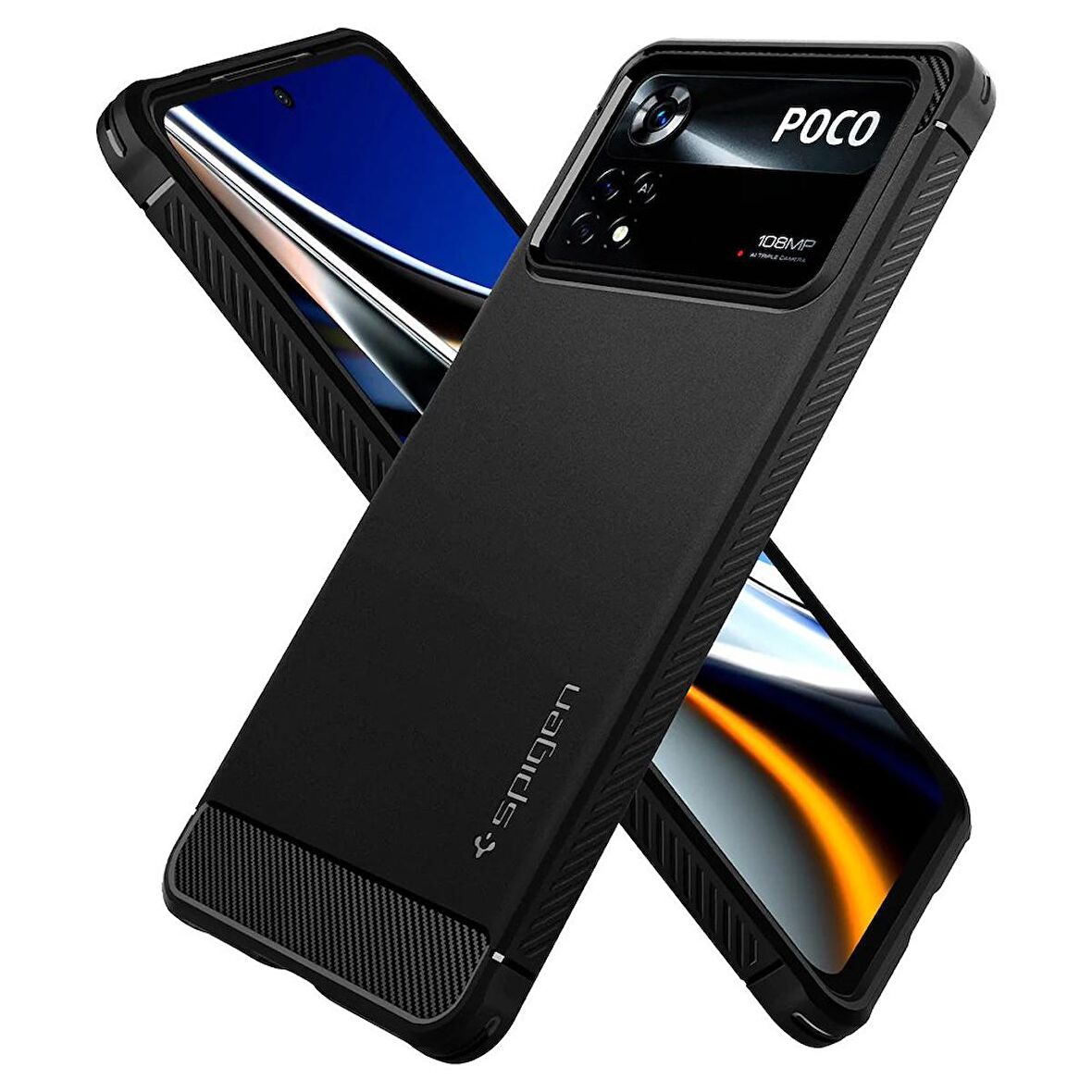 Spigen Poco X4 Pro ile Uyumlu Kılıf Rugged Armor Matte Black