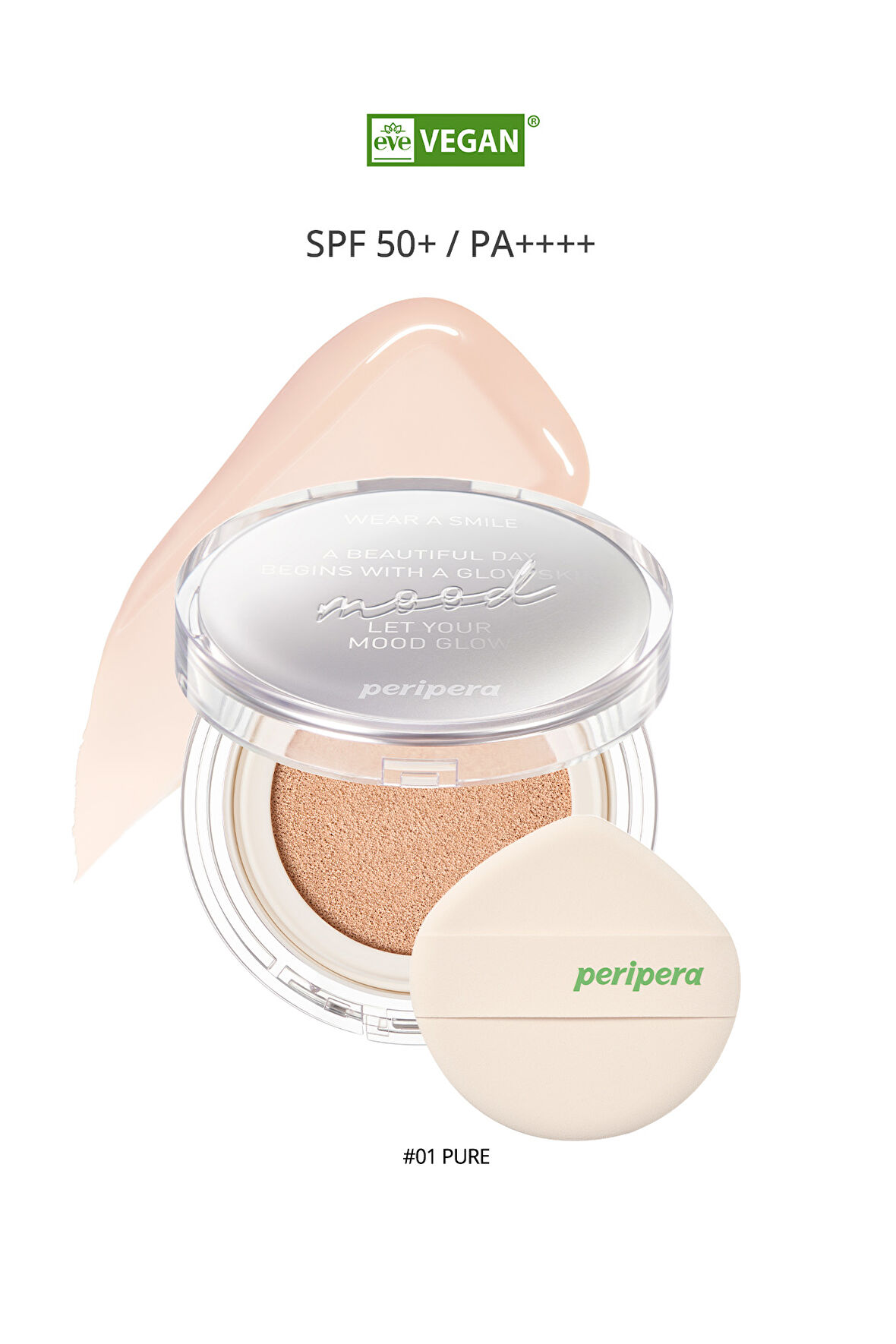 Doğal Işıltı Sağlayan Vegan Cushion Peripera Mood Vegan Glow Cushion (1 Pure) SPF50+ PA++++