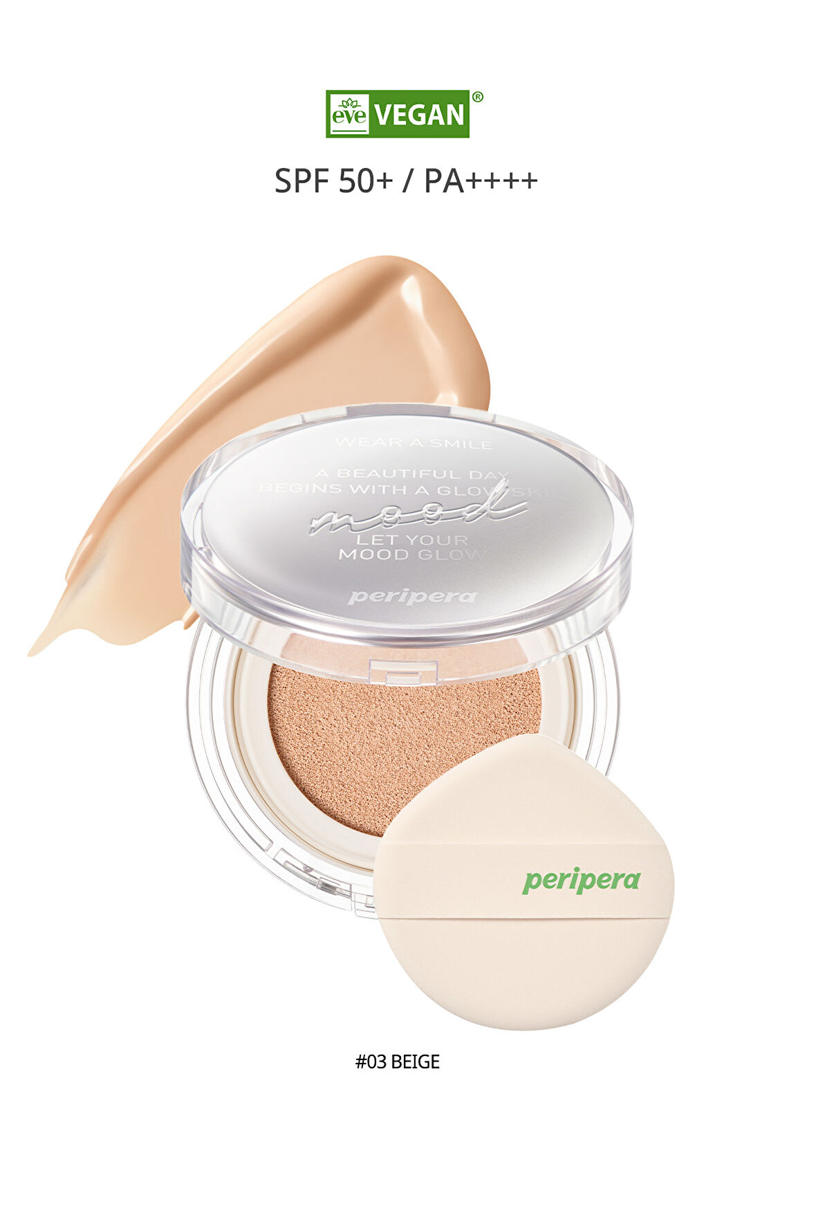 Doğal Işıltı Sağlayan Vegan Cushion Peripera Mood Vegan Glow Cushion (3 Beige) SPF50+ PA++++