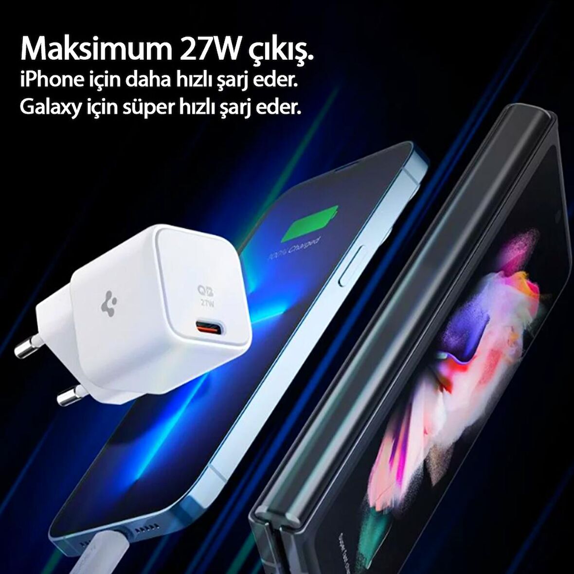 Spigen PowerArc ArcStation 27W Hızlı Şarj Cihazı USB-C PD 3.0 27W / PPS 25W (Samsung Hızlı Şarj Destekli) iPhone / Android Şarj Adaptörü PE2103