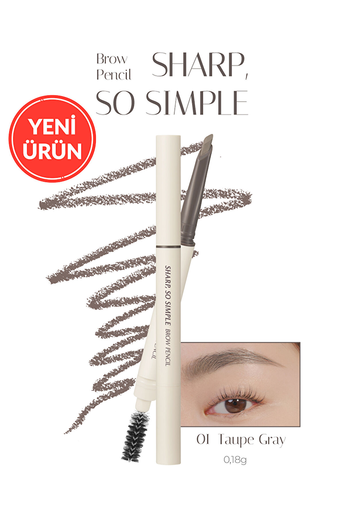 İnce Ve Kalın Çizim Sunan, Fırçalı Kaş Kalemi CLIO Sharp So Simple Brow Pencil (01 Taupe Gray)