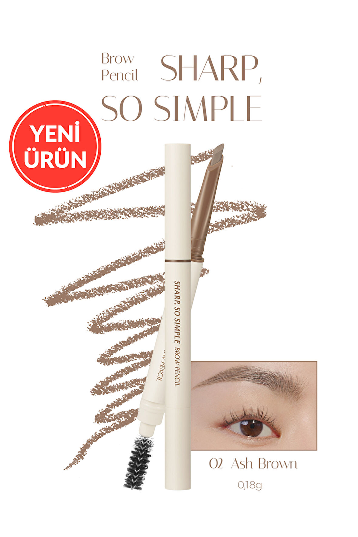 İnce Ve Kalın Çizim Sunan, Fırçalı Kaş Kalemi CLIO Sharp So Simple Brow Pencil (02 Ash Brown) 