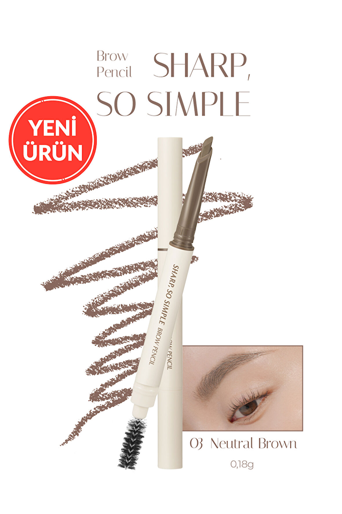İnce Ve Kalın Çizim Sunan, Fırçalı Kaş Kalemi CLIO Sharp So Simple Brow Pencil (03 Neutral Brown)
