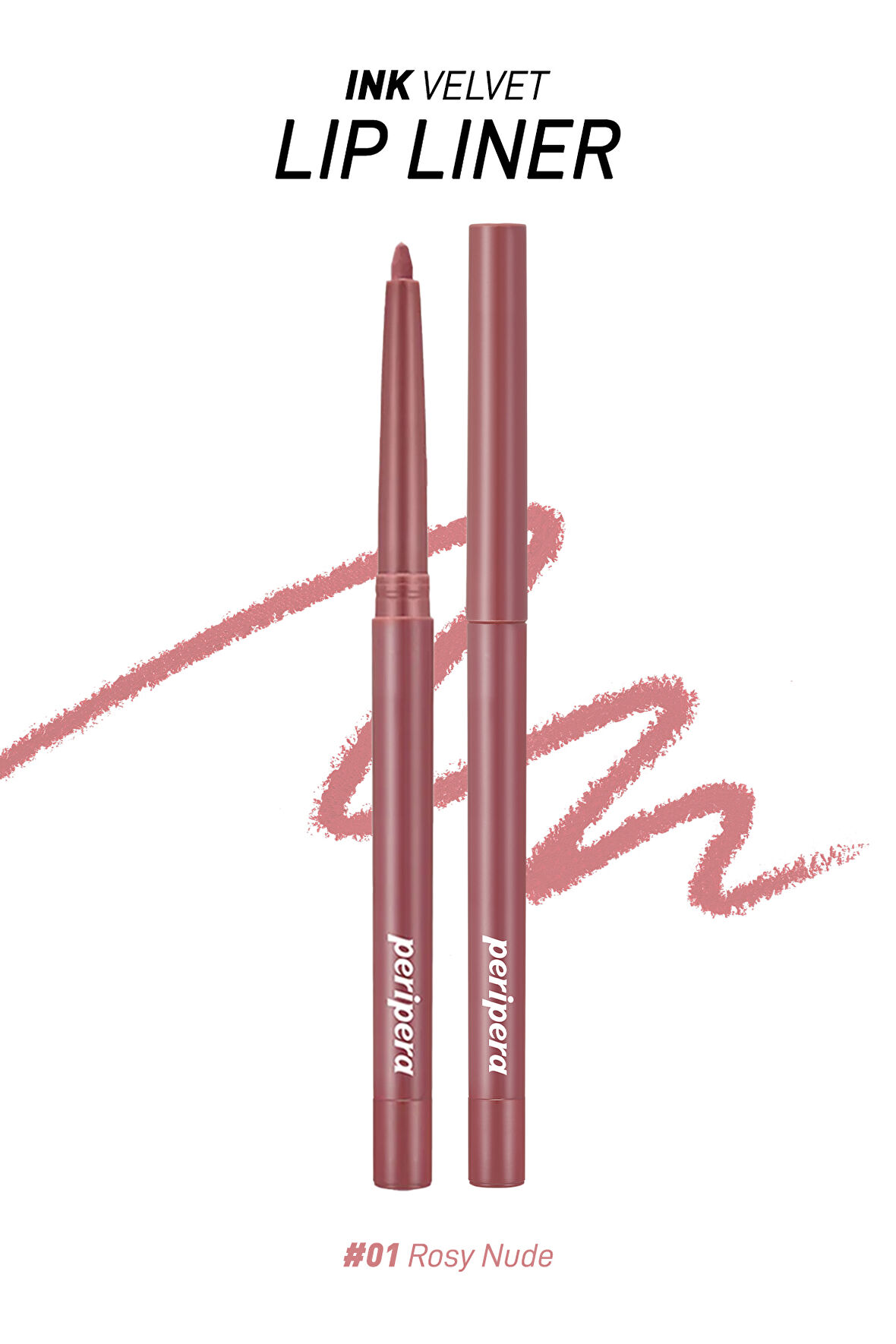 Kadife Bitiş Sunan, Yoğun Pigmentli Dudak Kalemi Peripera Ink Velvet Lip Liner (01 Rosy Nude)