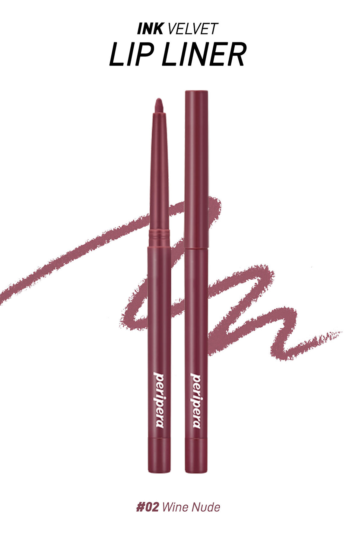 Kadife Bitiş Sunan, Yoğun Pigmentli Dudak Kalemi Peripera Ink Velvet Lip Liner (02 Wine Nude)