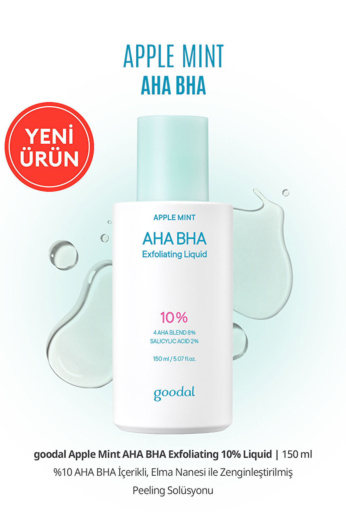 %10 AHA BHA İçerikli Peeling Solüsyonu GOODAL Apple Mint AHA BHA  10% Exfoliating Liquid