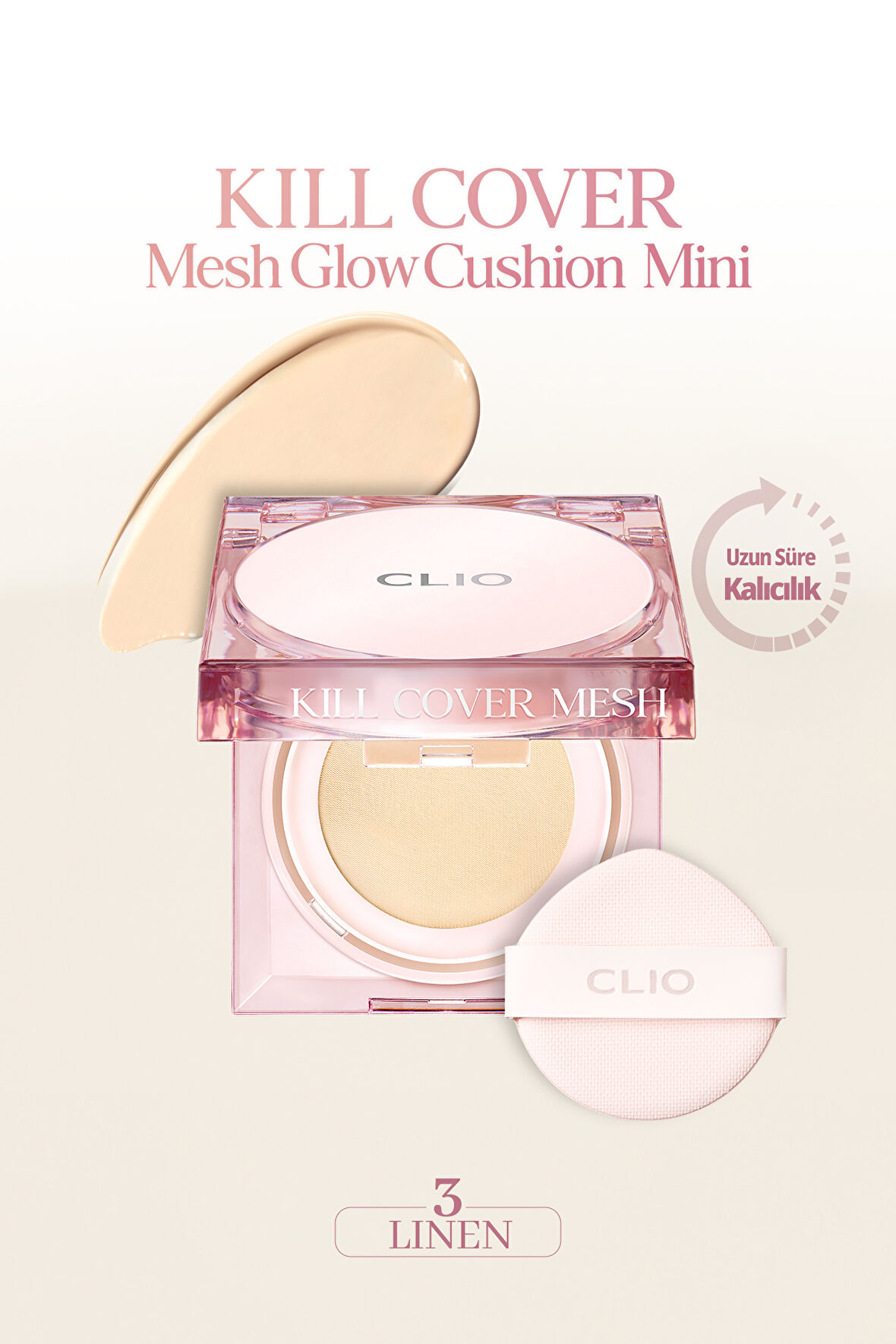 Yoğun Nem ve Işıltı Veren Cushion CLIO Kill Cover Mesh Glow Cushion Mini (3 Linen) SPF50+ PA++++