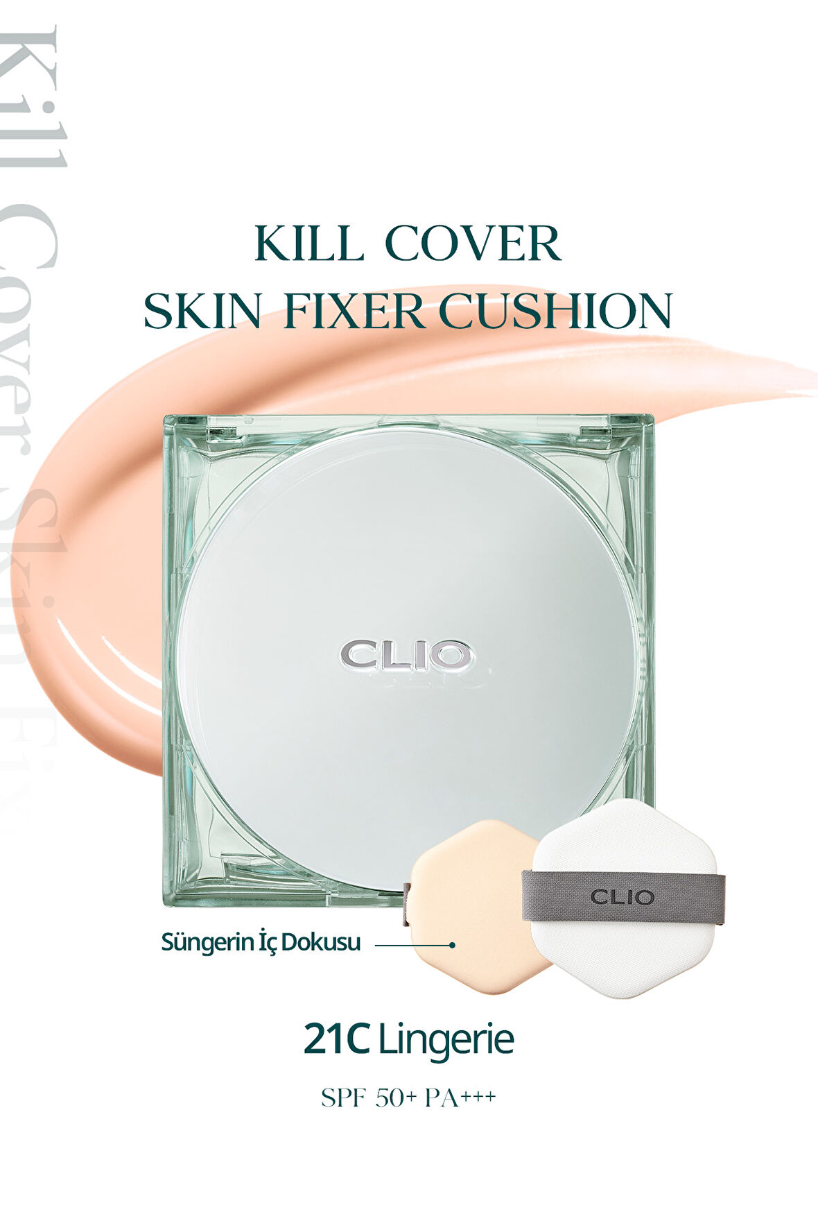 Gün Boyu Kalıcı Mat Cushion Fondöten CLIO Kill Cover Skin Fixer Cushion (21C Lingerie) SPF50+ PA+++