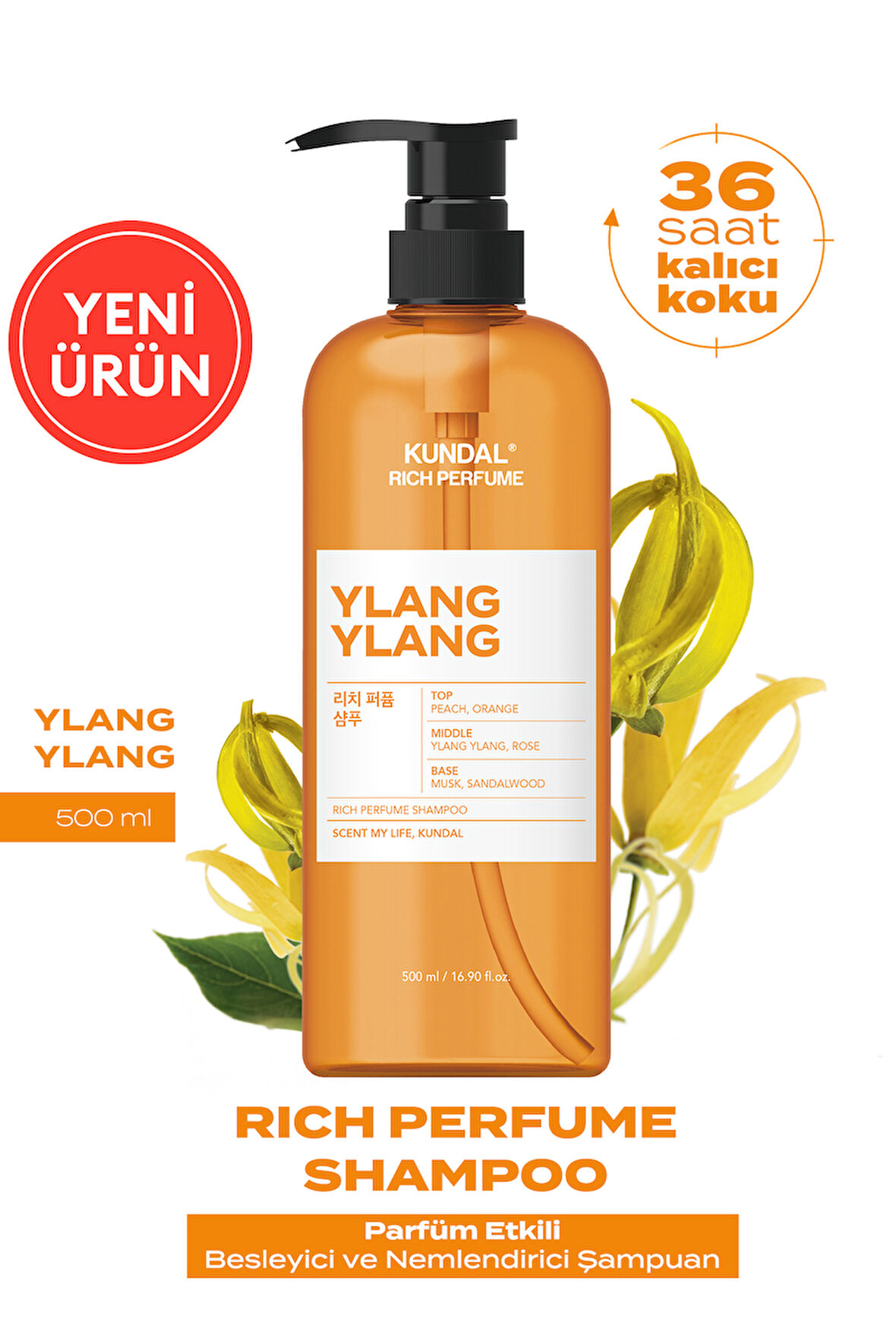 Parfüm Etkili Besleyici ve Nemlendirici Şampuan KUNDAL Rich Perfume Shampoo 500ml (Ylang Ylang)