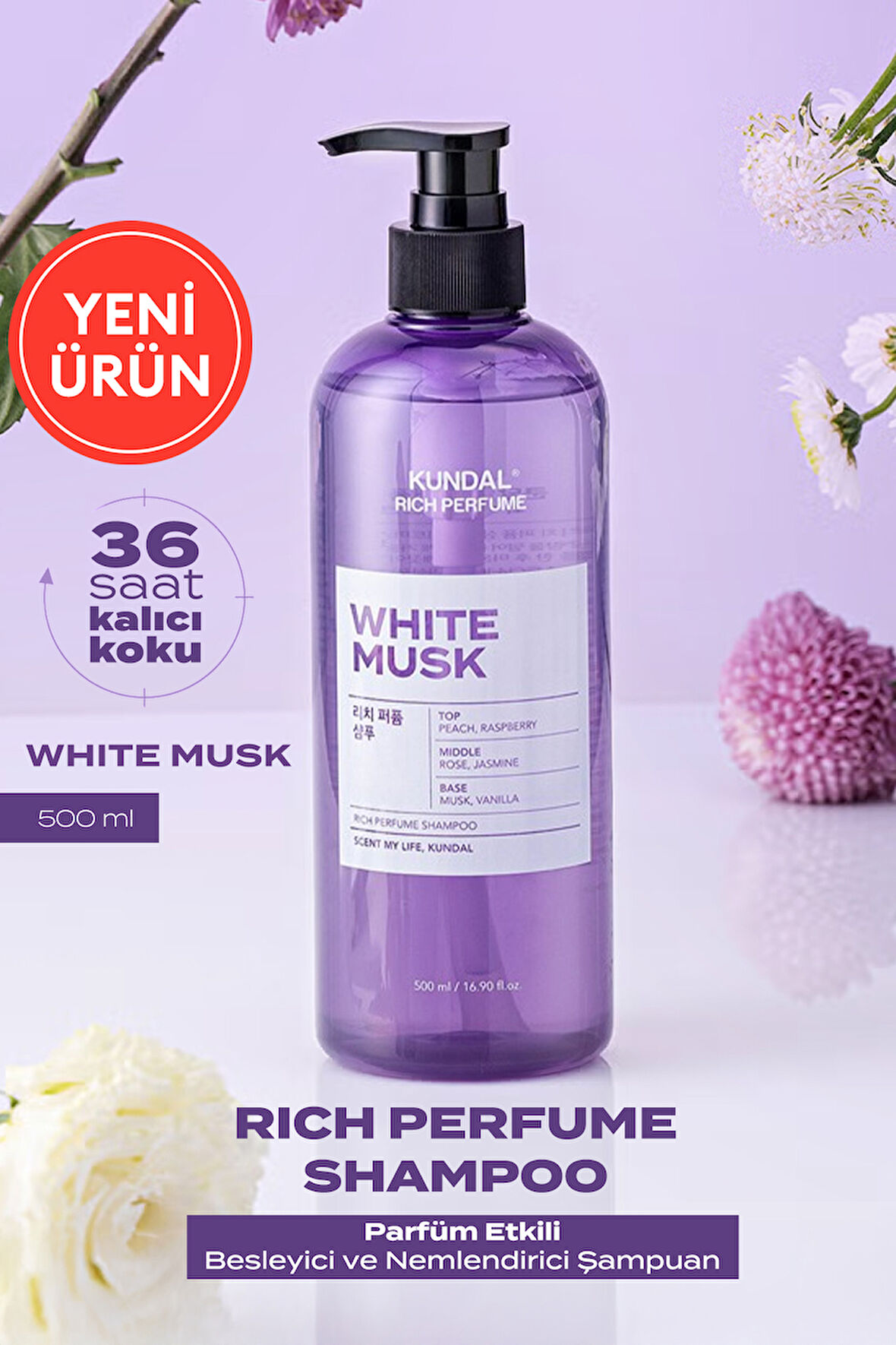 Parfüm Etkili Besleyici ve Nemlendirici Şampuan KUNDAL Rich Perfume Shampoo 500ml  (White Musk)