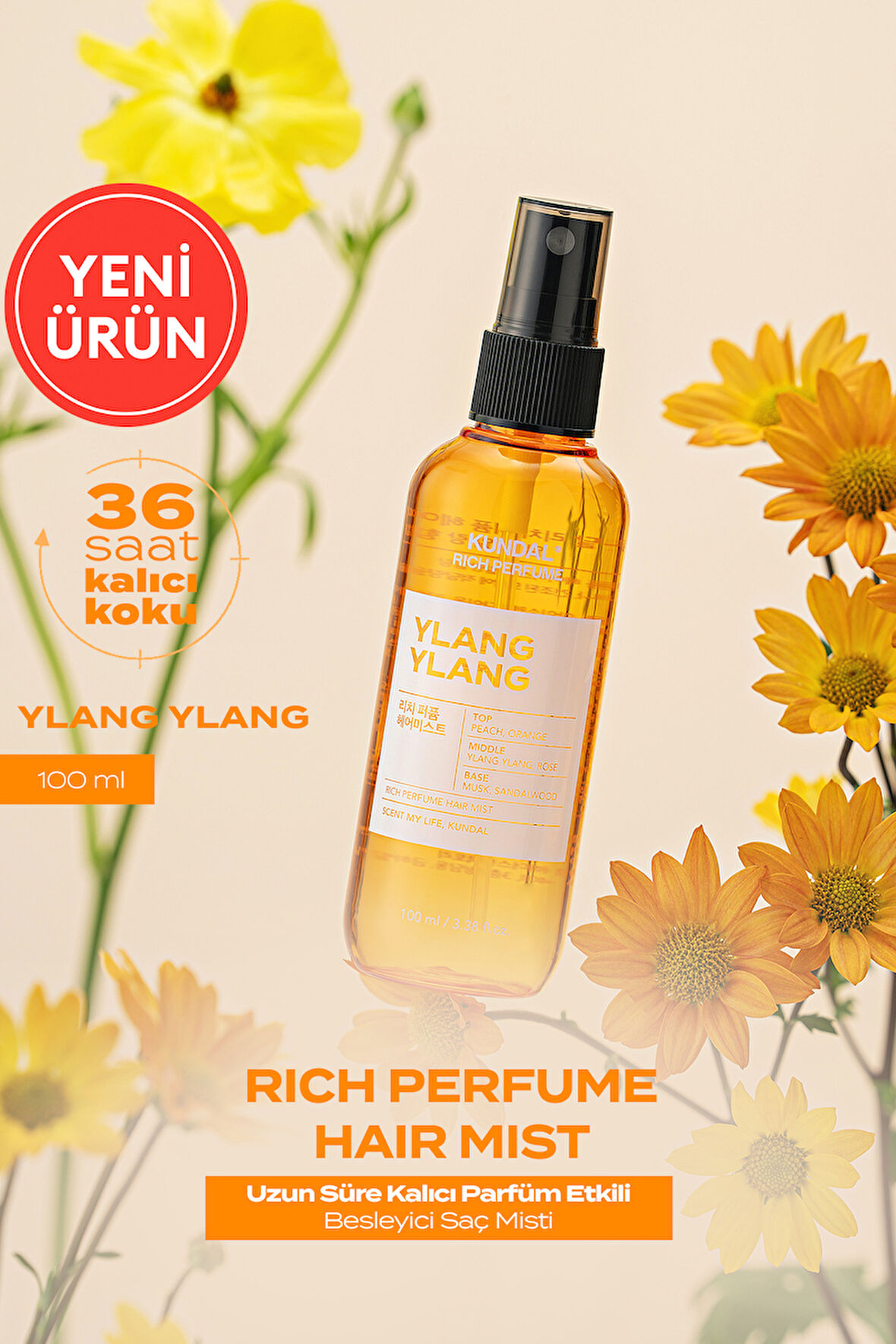 Parfüm Etkili, Besleyici Saç Misti KUNDAL Rich Perfume Hair Mist 100ml (Ylang Ylang)