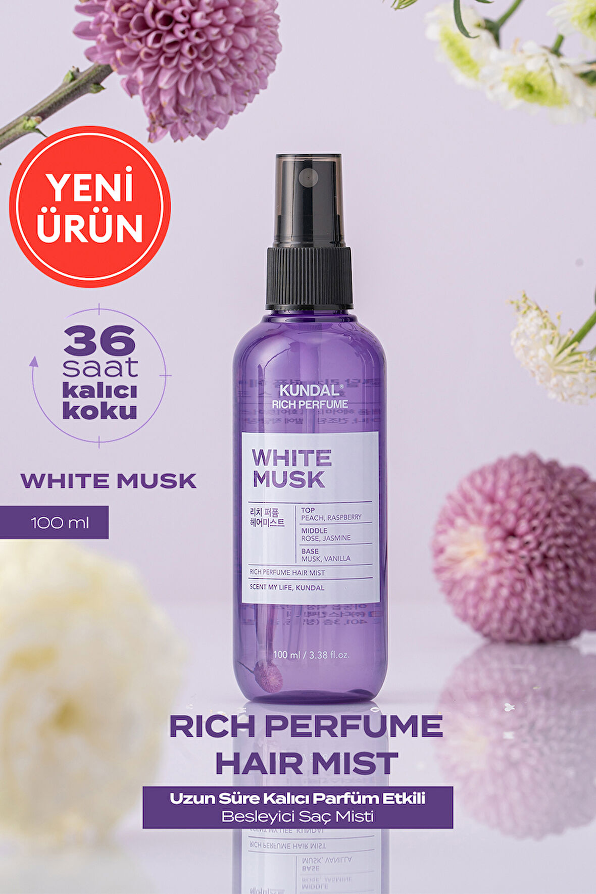 Parfüm Etkili, Besleyici Saç Misti KUNDAL Rich Perfume Hair Mist 100ml (White Musk)