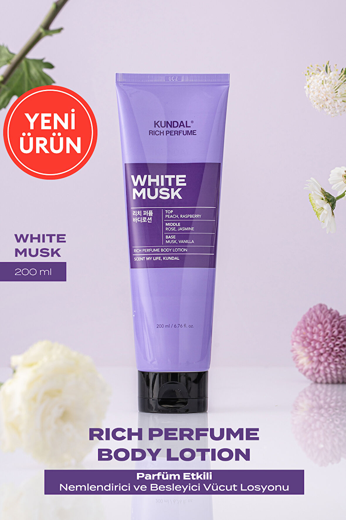 Parfüm Etkili Nemlendirici&Besleyici Vücut Losyonu KUNDAL Rich Perfume Body Lotion 200ml White Musk