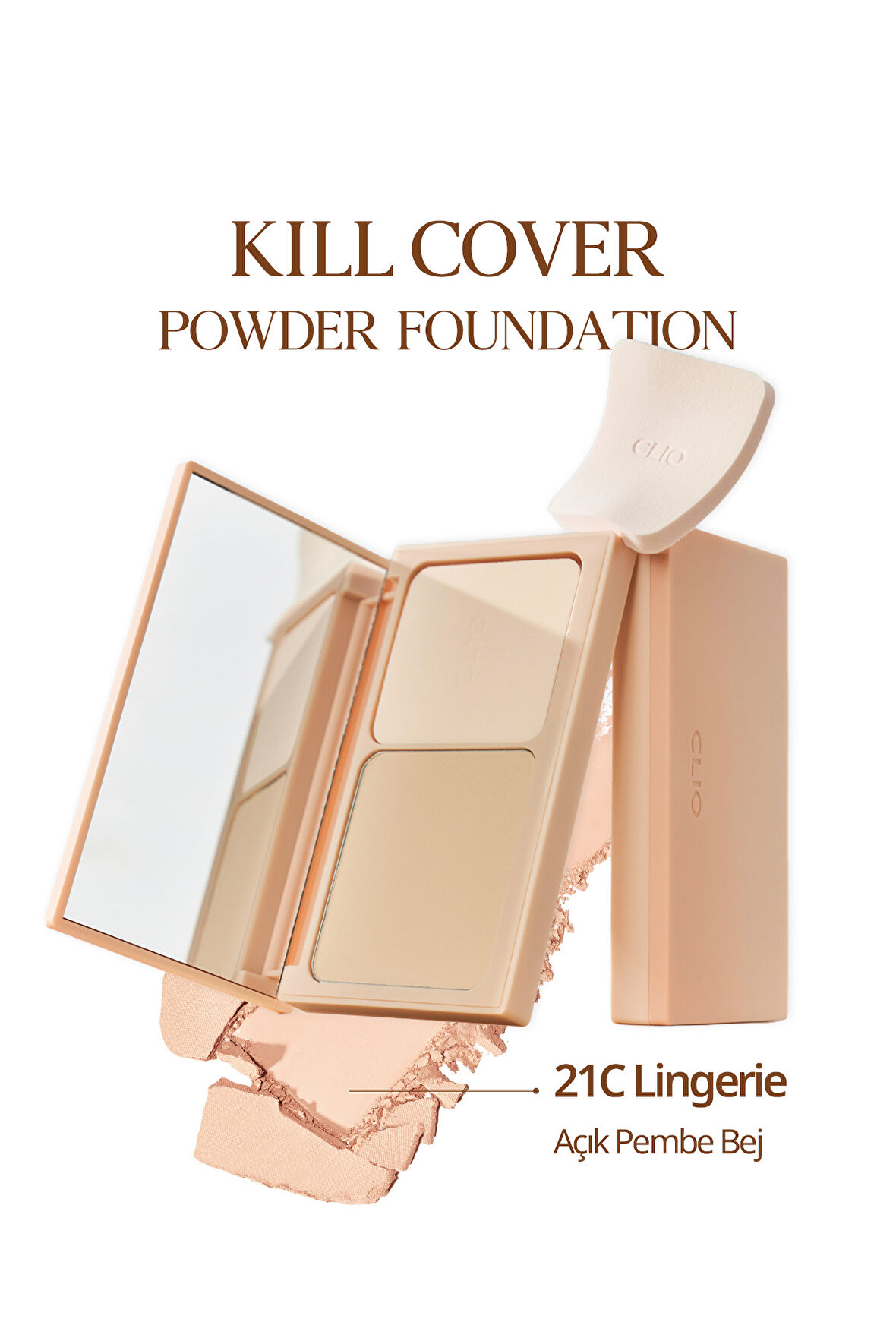 Hafif Yapılı, Pürüzsüz Mat Bitişli Pudra Fondöten CLIO Kill Cover Powder Foundation (21C Lingerie)