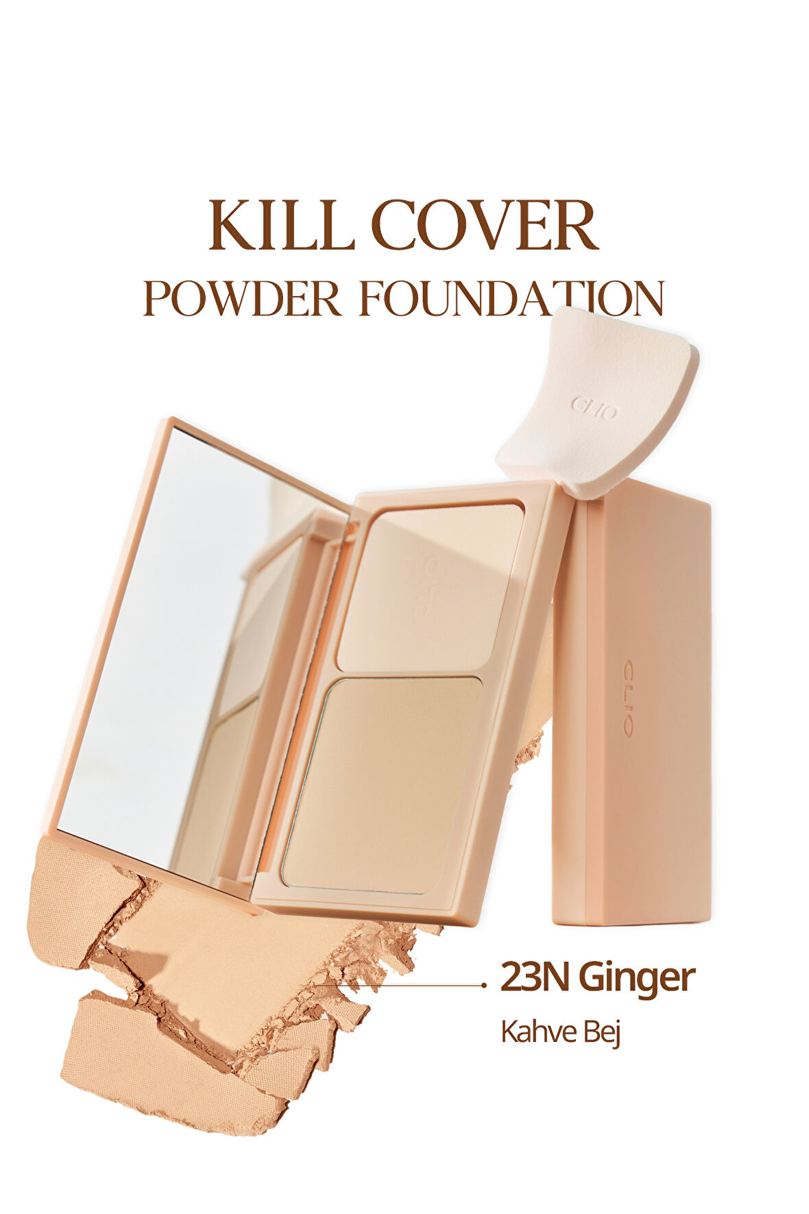 Hafif Yapılı, Pürüzsüz Mat Bitişli Pudra Fondöten  CLIO Kill Cover Powder Foundation (23N Ginger)