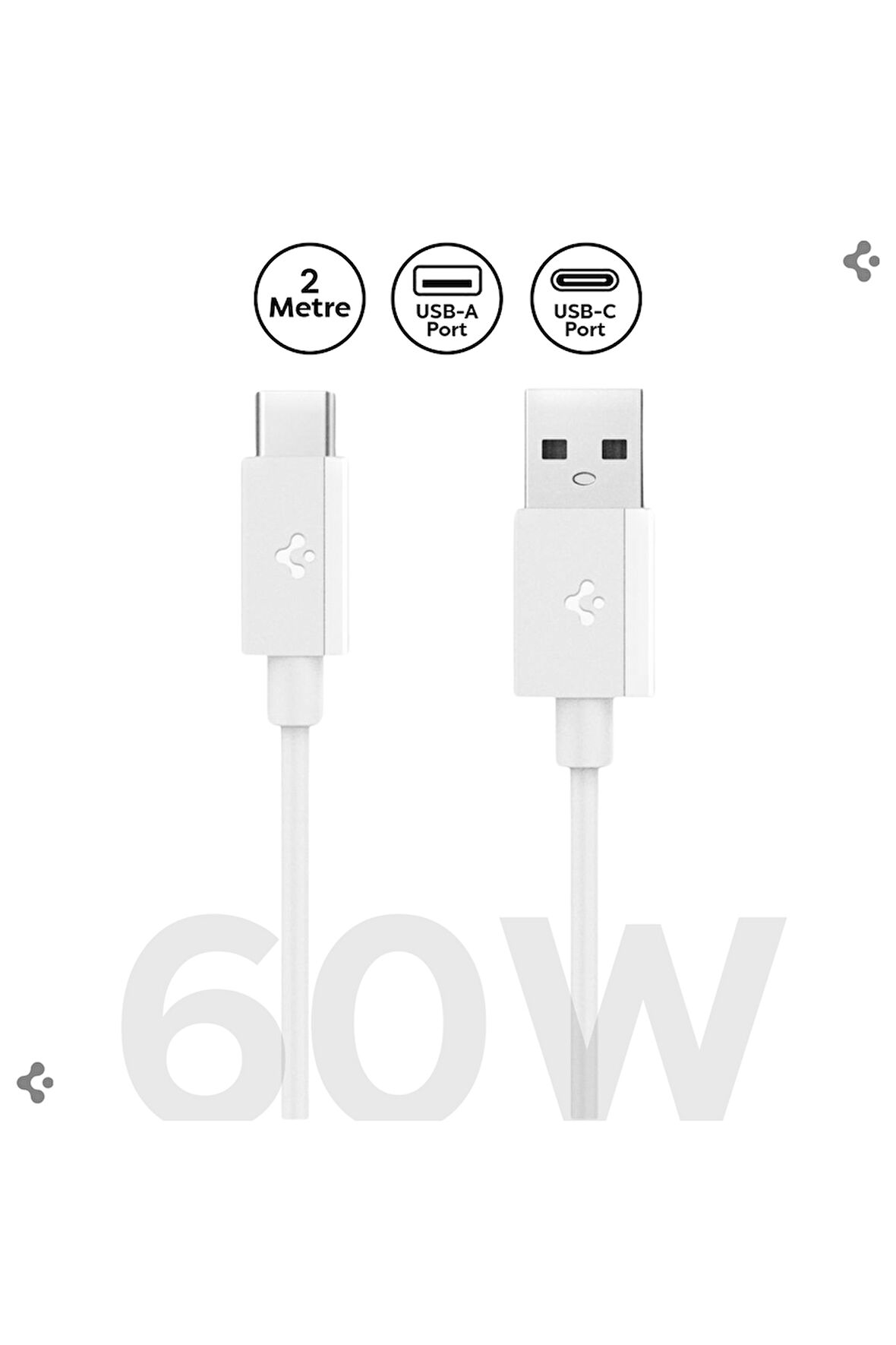 Spigen Essential 2M USB-A to USB-C 60W Kablo ACA08716 Beyaz