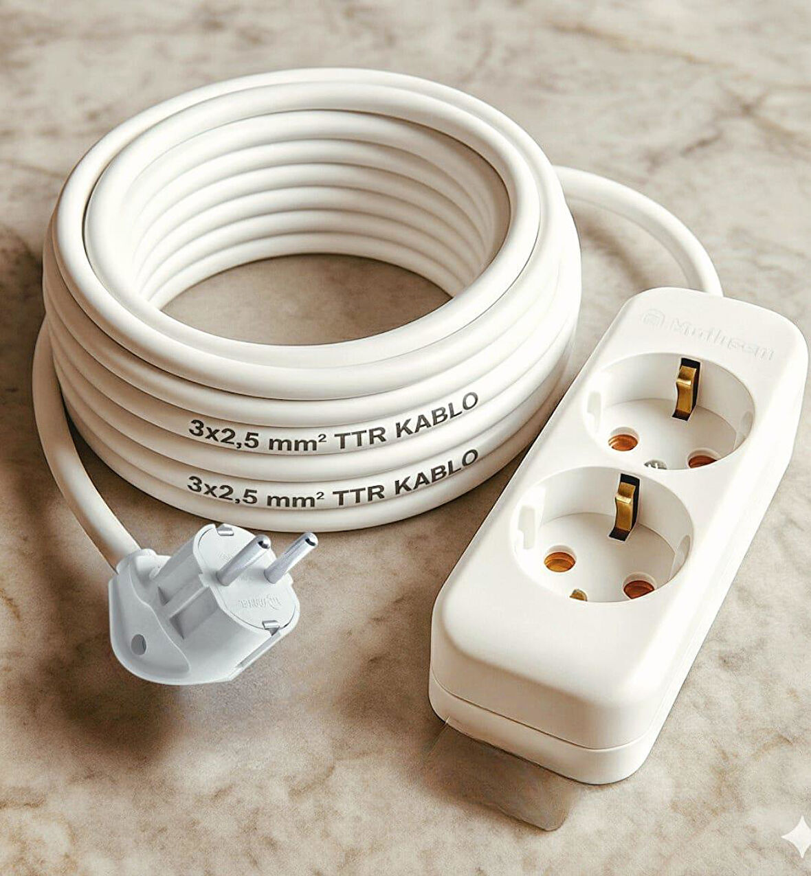 Acaroğlu - 10 Metre 3x2,5mm² TTR Kablo | İkili Uzatma Grup Priz