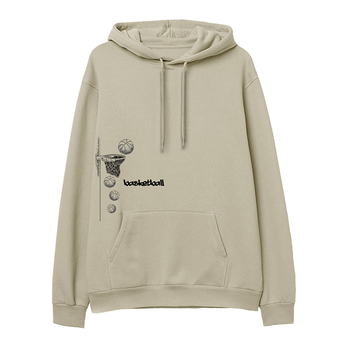 Basketball  Baskılı Krem Hoodie