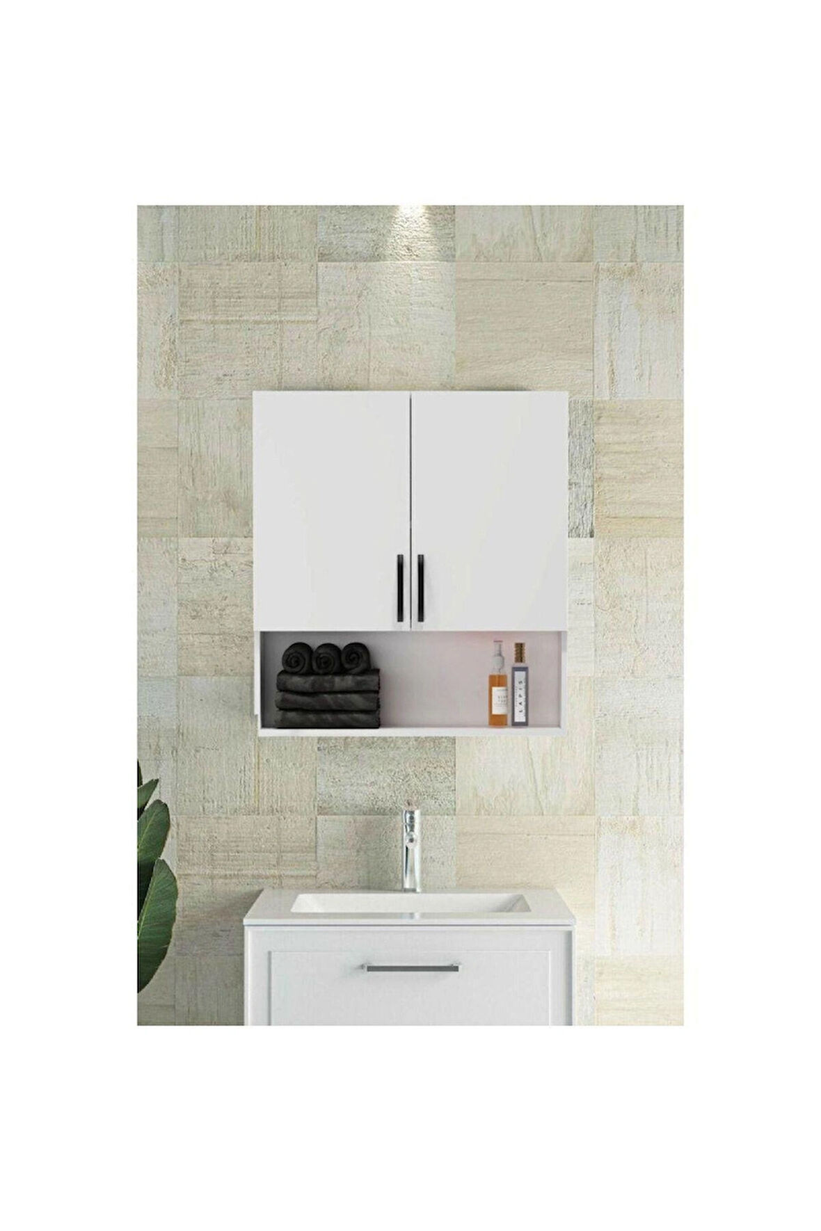 2 Kapaklı, Aynasız Moda Banyo Lavabo Dolabı, Aynasız Üst Dolabı Beyaz