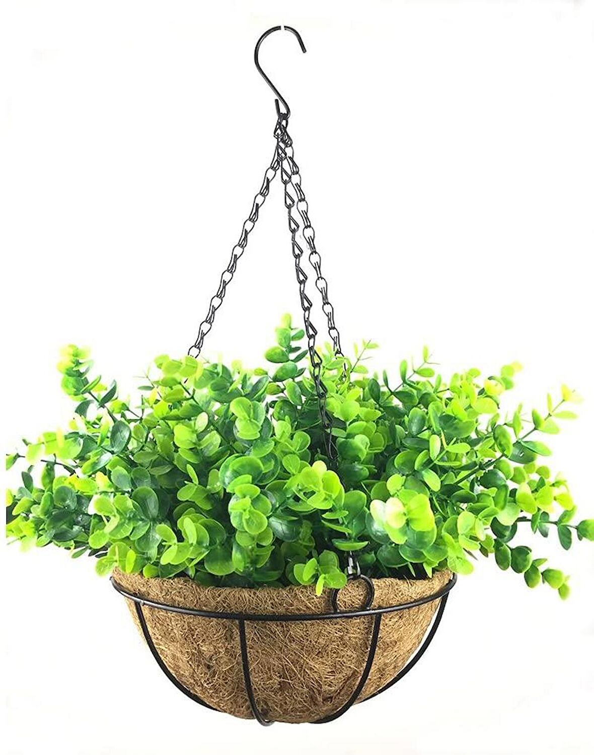 Yapay Çiçek Sarkaç Askılı Makreme Sepette Şimşir Yeşillik Çiçek Sepeti