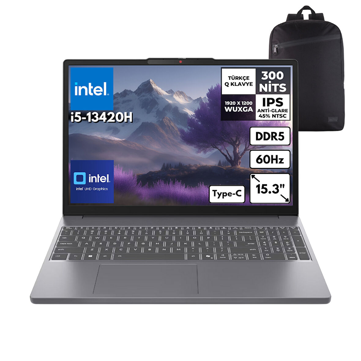 Lenovo Ideapad Slim 3 i5-13420H 16-GBDDR5 512 GBSSD Intel UHD Graphics 15.3" WUXGA Windows 11 Pro + HMF Sırt Çantası 83K1004ETRHMF30