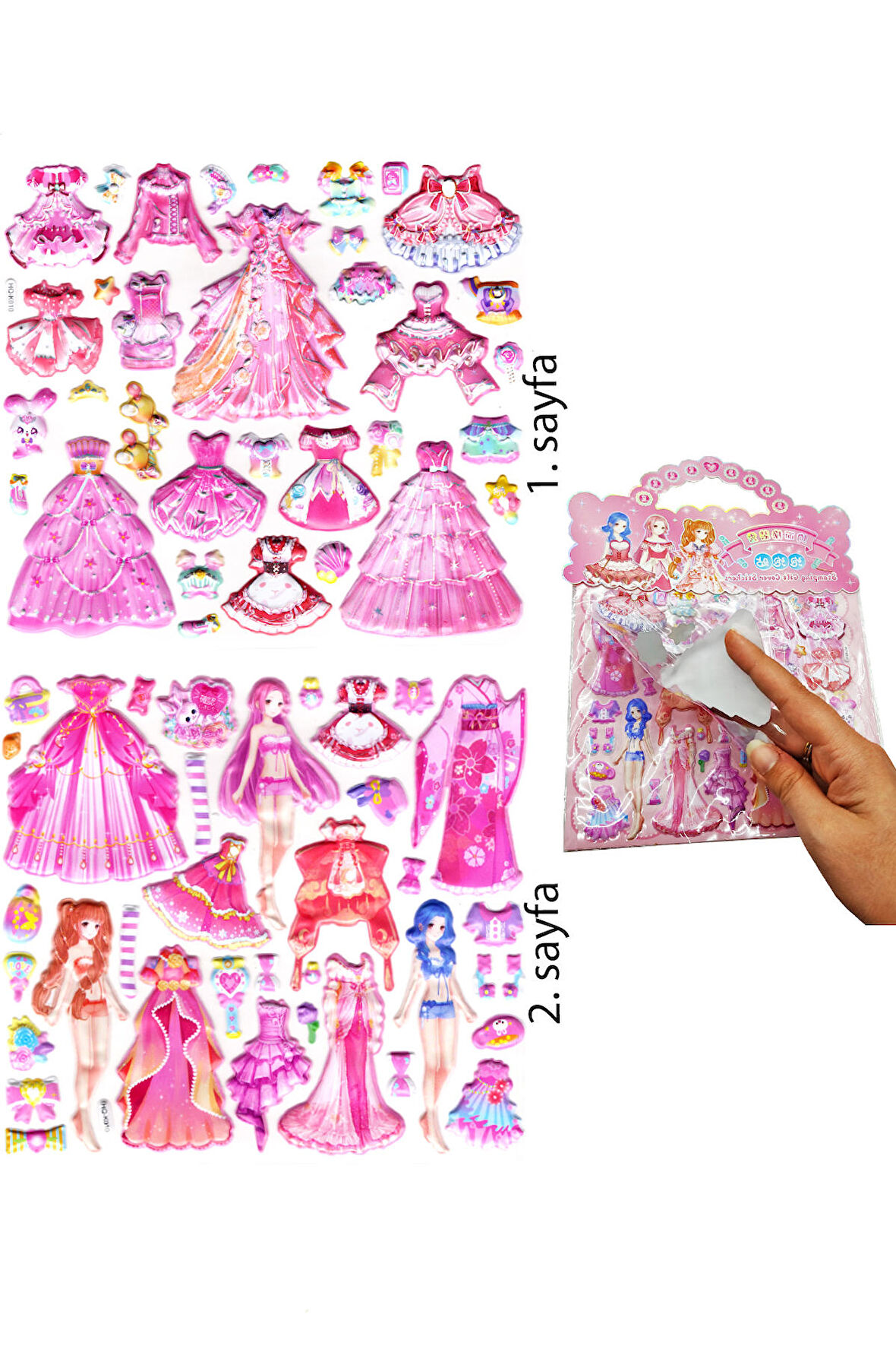Sticker Kabartmalı Çantalı iki Sayfalı Sticker Seti (HQK010) - 21x17 cm-Anime Kız Giydirme