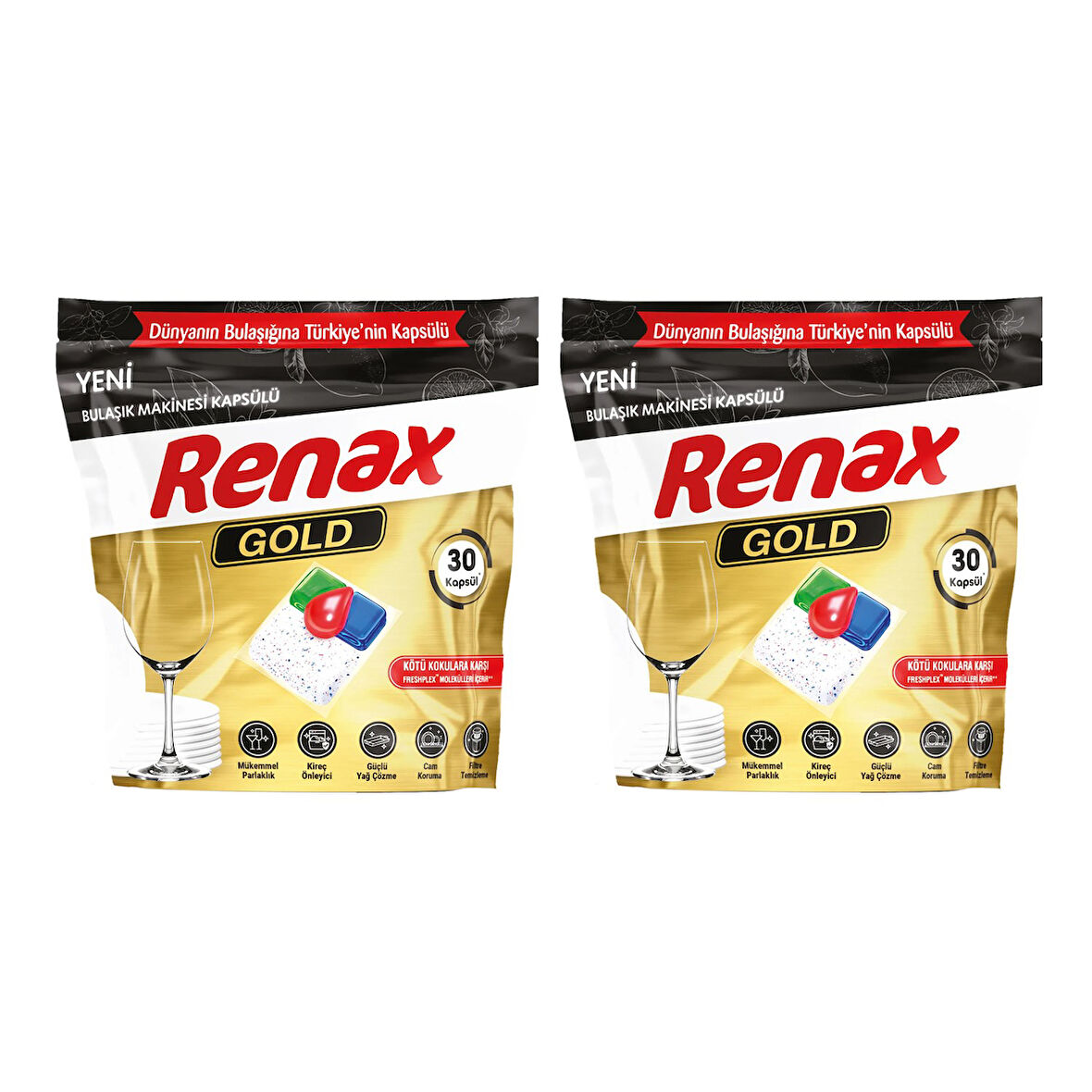 Renax Gold Bulaşık Makinesi Kapsülü Hepsi Bir Arada 30 lu x 2 Adet (60 Kapsül)