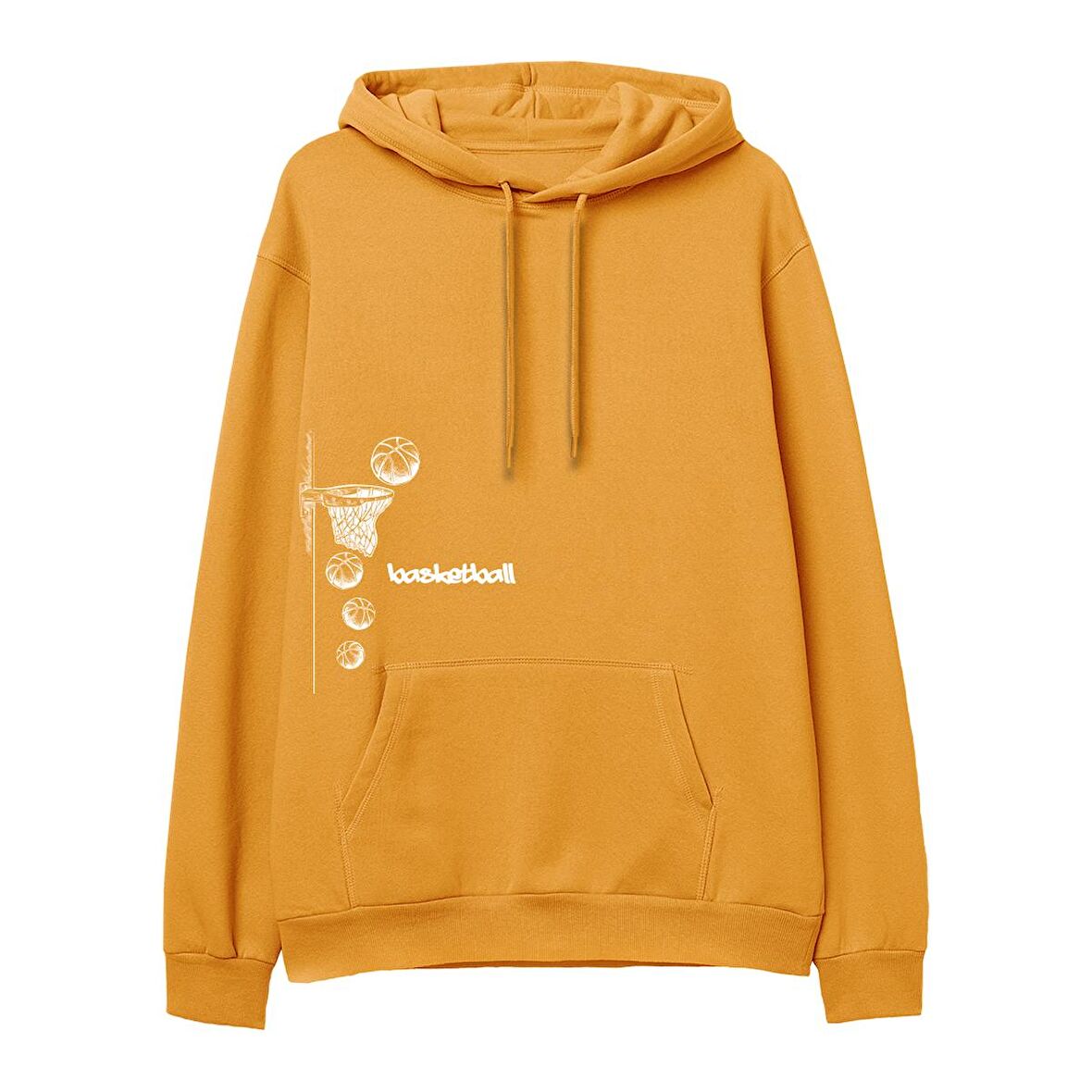 Basketball Baskılı Hoodie-Portakal