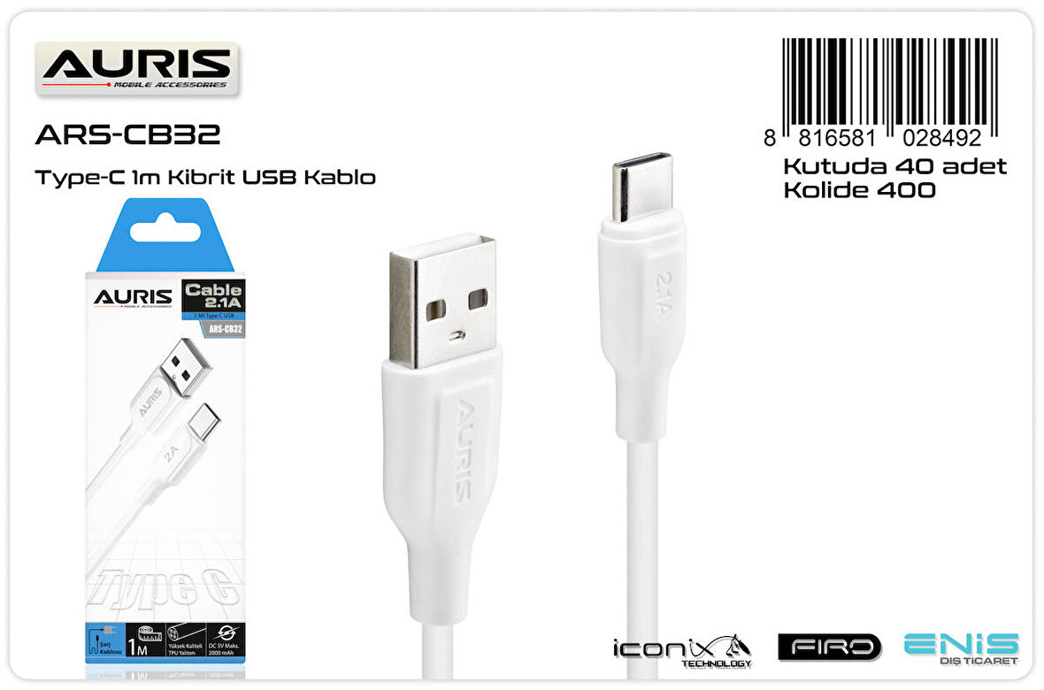 Auris ARS-CB32 Type-C Kablo Kibrit