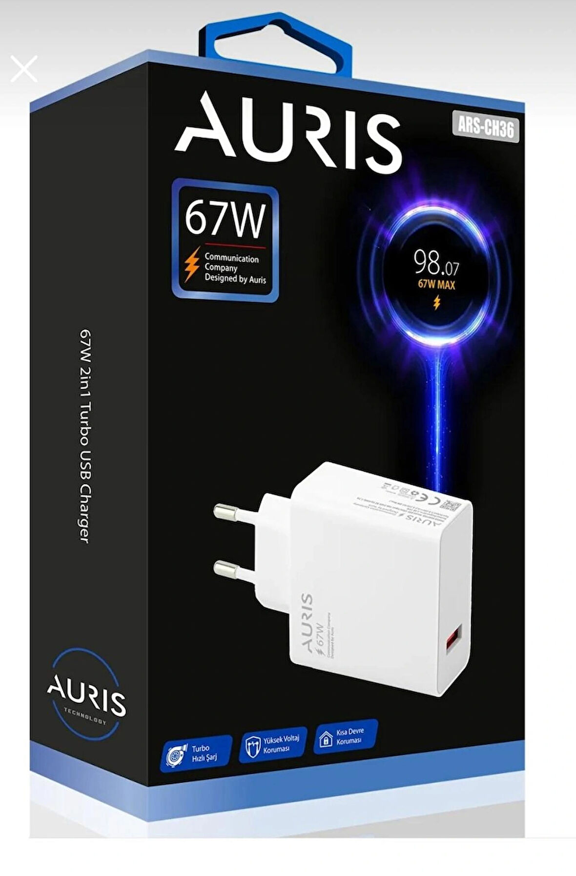 Auris 67 Watt USB Şarj Adaptörü Hızlı Şarj Başlığı 67W Şarj Cihazı Başlık Saliseli
