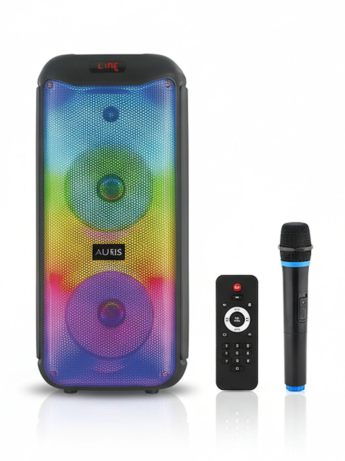 AURIS ARS-SP25 Karaoke Mikrofonlu Parti Hoparlörü - Ultra Sound 8" x2 Speaker – Kablosuz Mikrofon, Uzaktan Kumanda ve RGB Işık Şovları