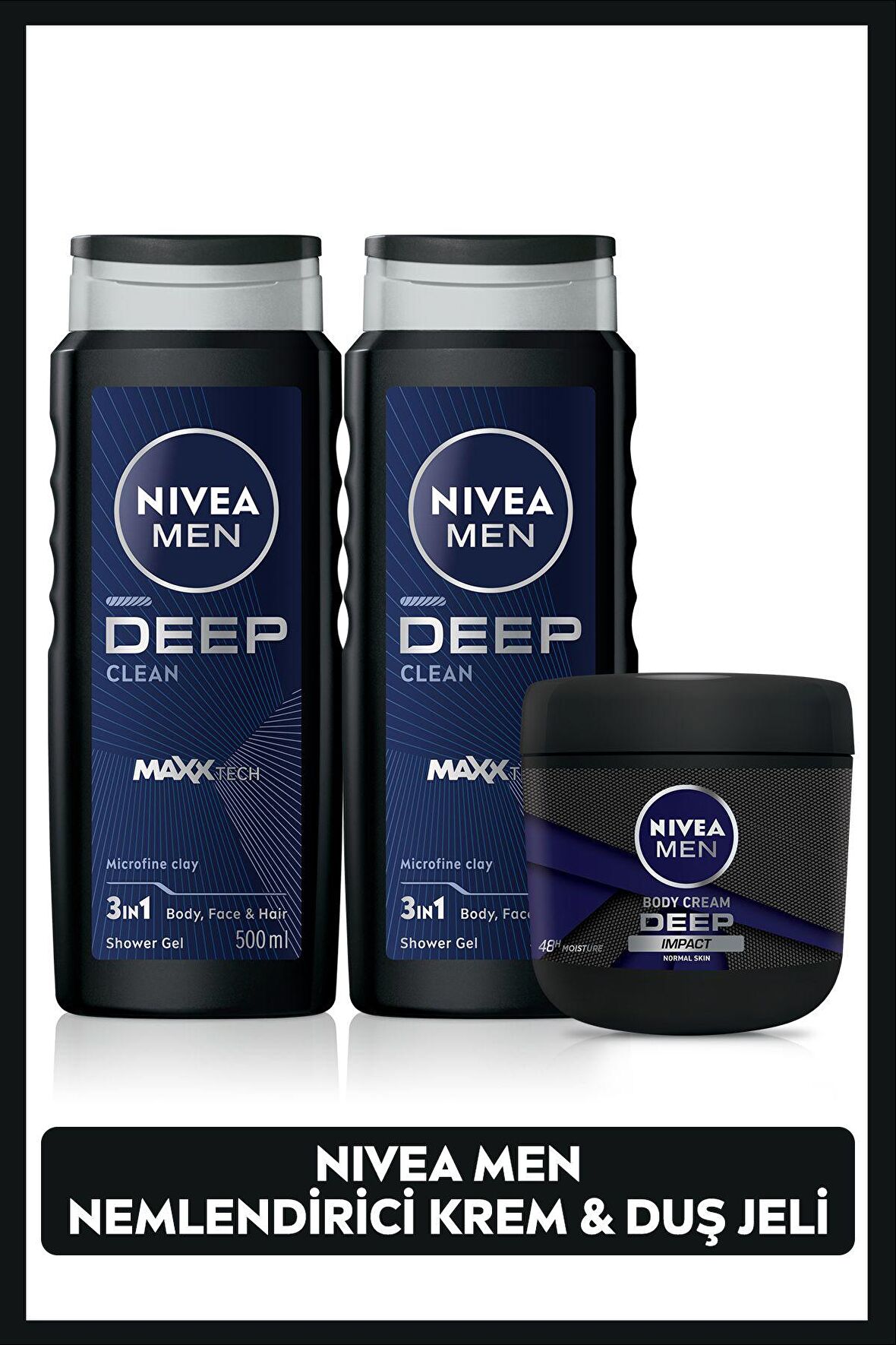 Nivea Men Erkek Nemlendirici El Ve Vücut Kremi Deep Impact 400ml Ve Duş Jeli Deep Dimension 500ml X2 Adet