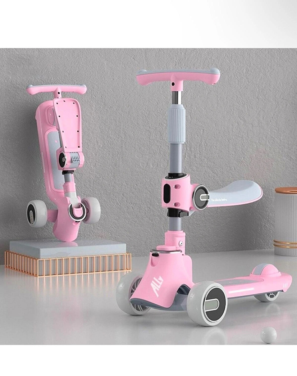 Ayarlanabilir Yükseklik 3 Tekerlekli Işıklı Müzikli Çocuk Scooterı Katlanabilir Kaykay