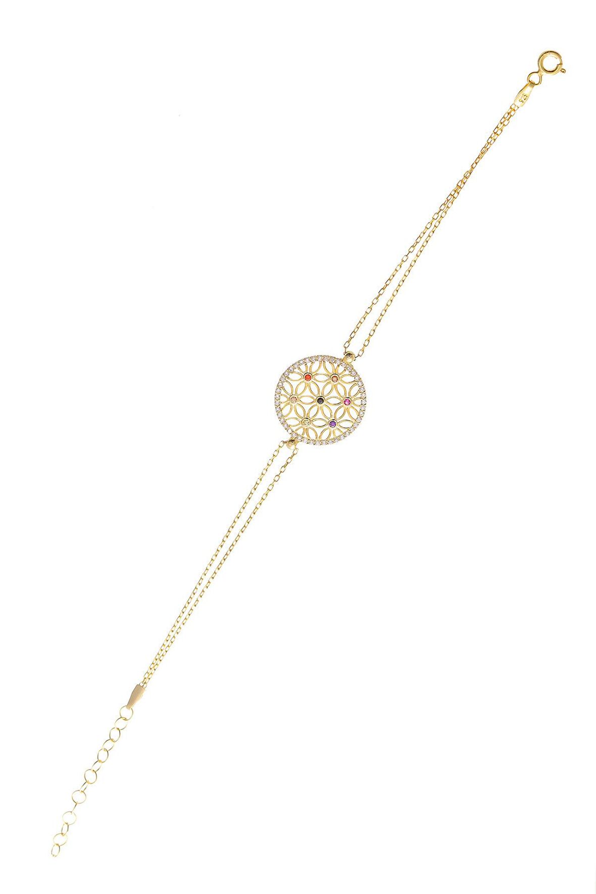 925 Ayar Gümüş Zirkon Taşlı Barış Çiçeği Bileklik - Gold