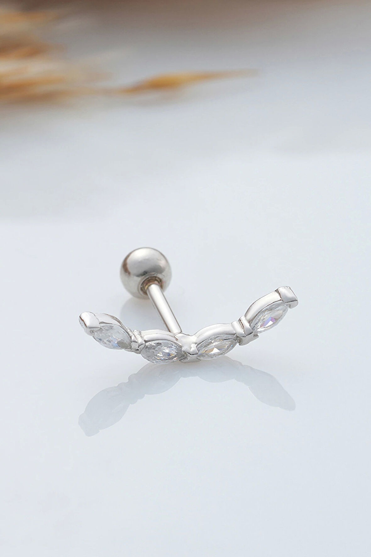 925 Ayar Markiz Taşlı Minimal Tragus Piercing