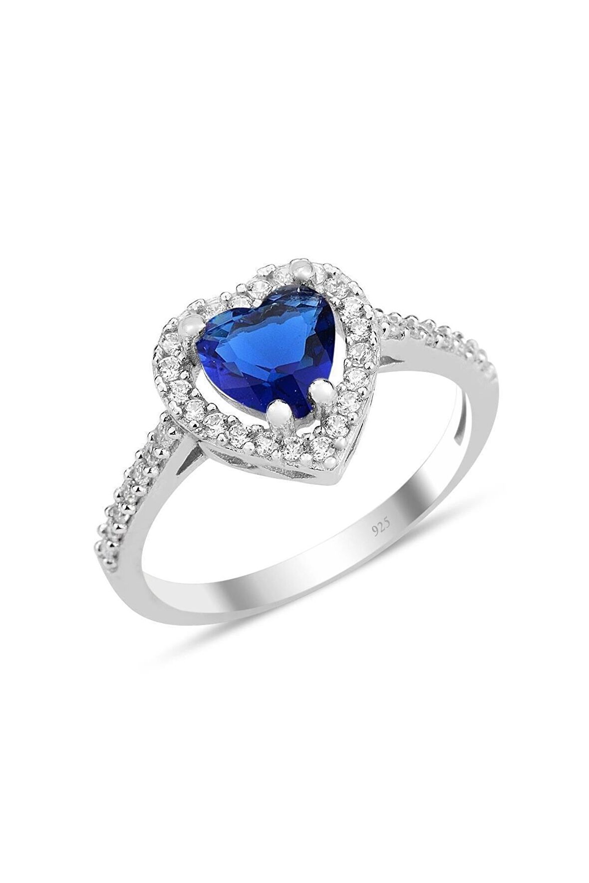 İpek Silver safir taşlı pırlanta montürlü Kalp modeli yüzük