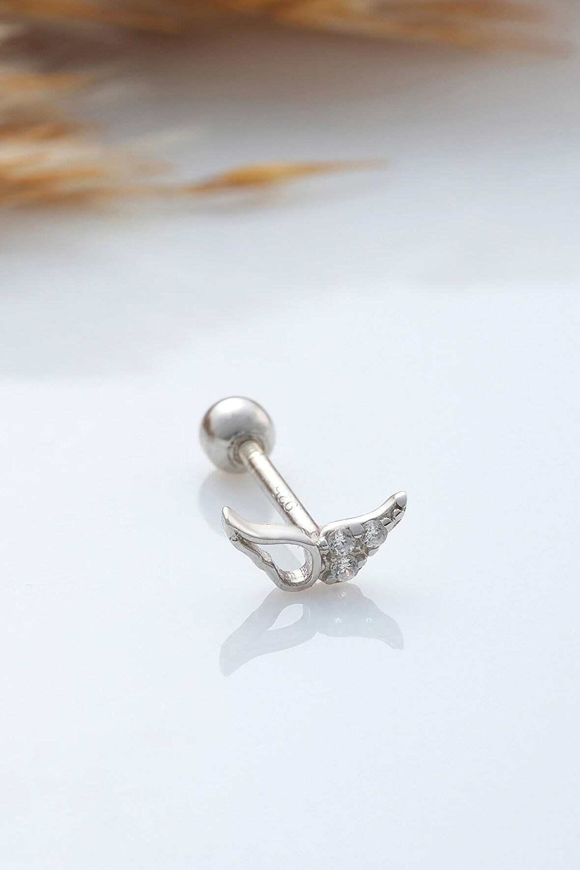 925 Ayar Kanat Motifli Minimal Tragus Piercing