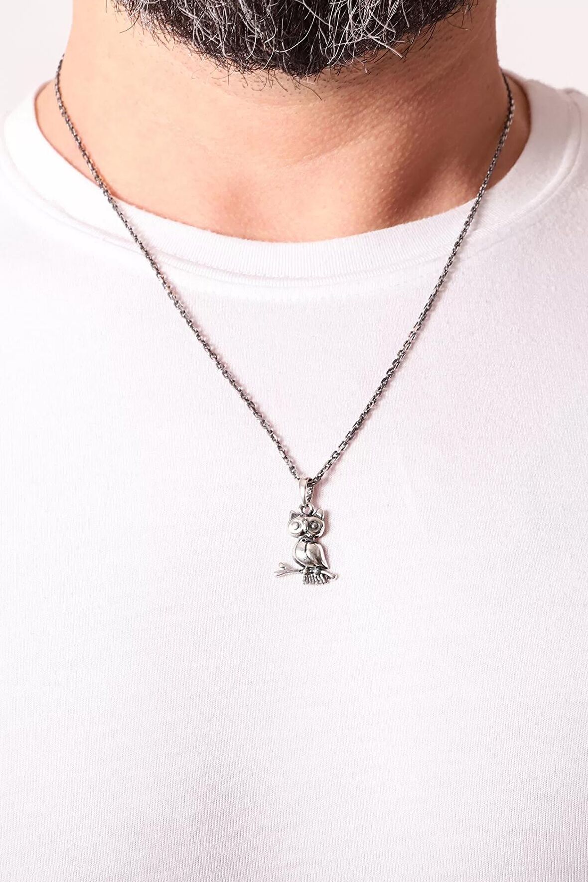 925 Ayar Gümüş Baykuş Figürlü Erkek Kolye Silver