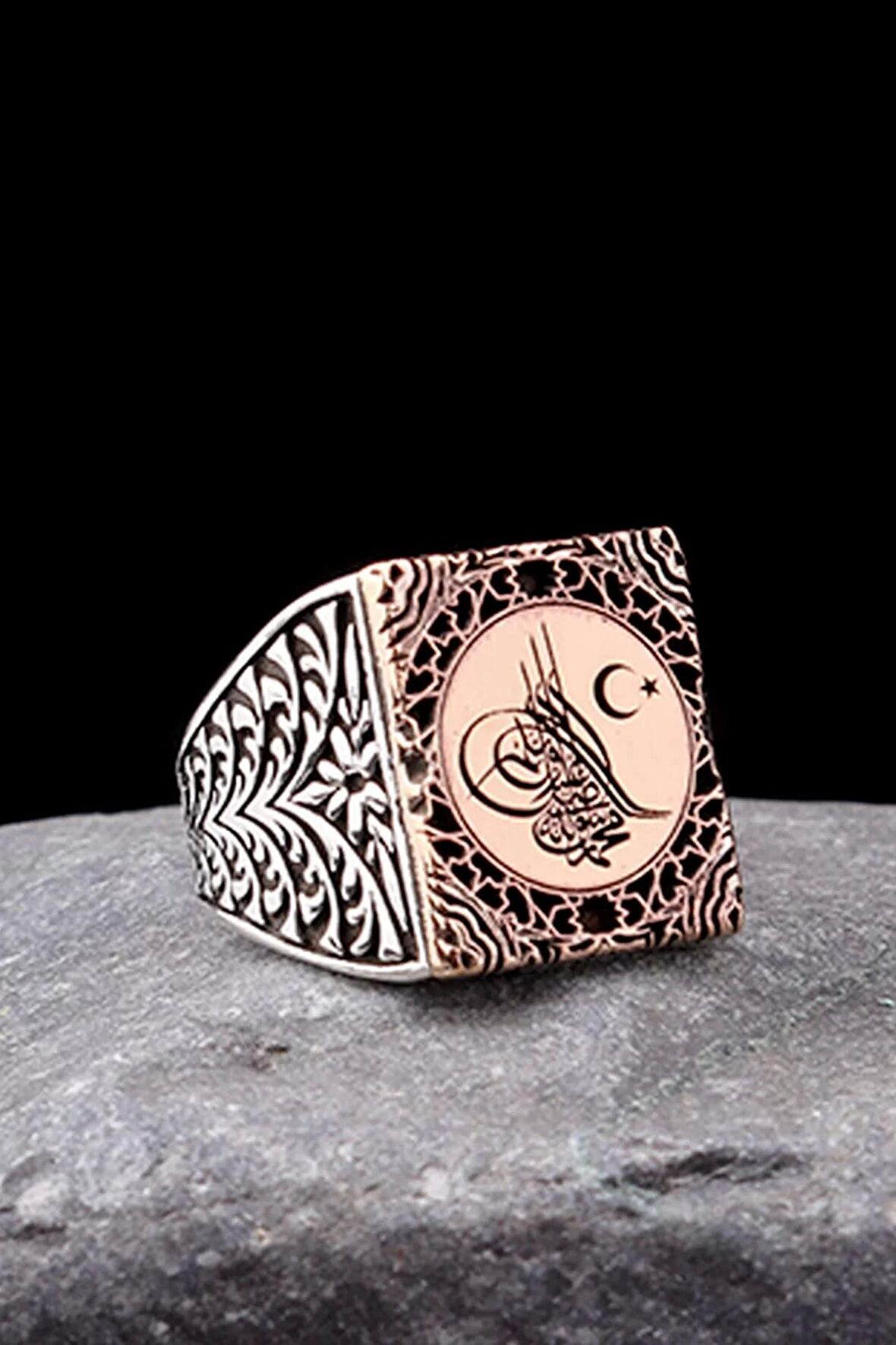 925 Ayar Gümüş Tuğra Ayyıldız Model Erkek Yüzük Silver