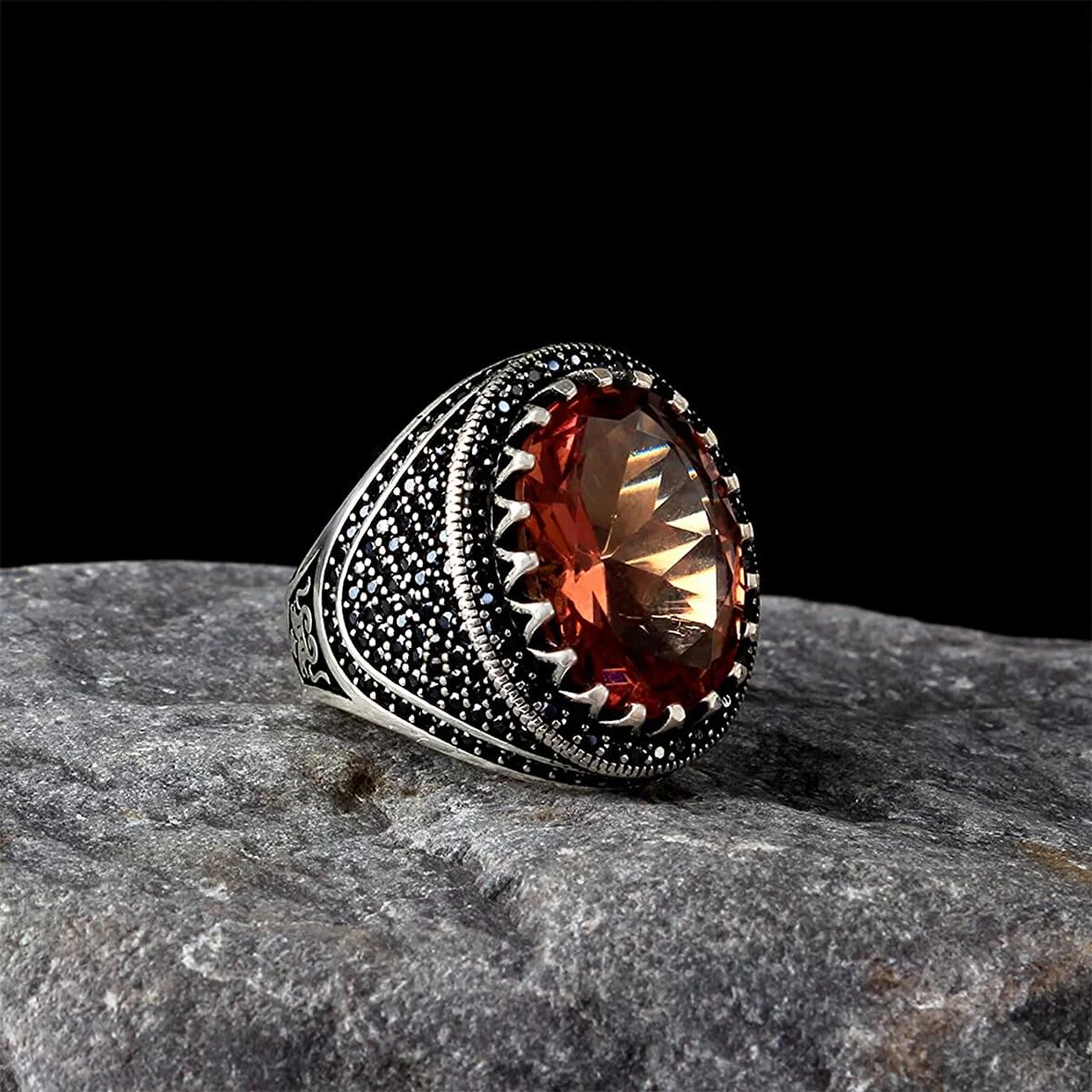 925 Ayar Zultanit Taşlı Model Erkek Yüzük Silver