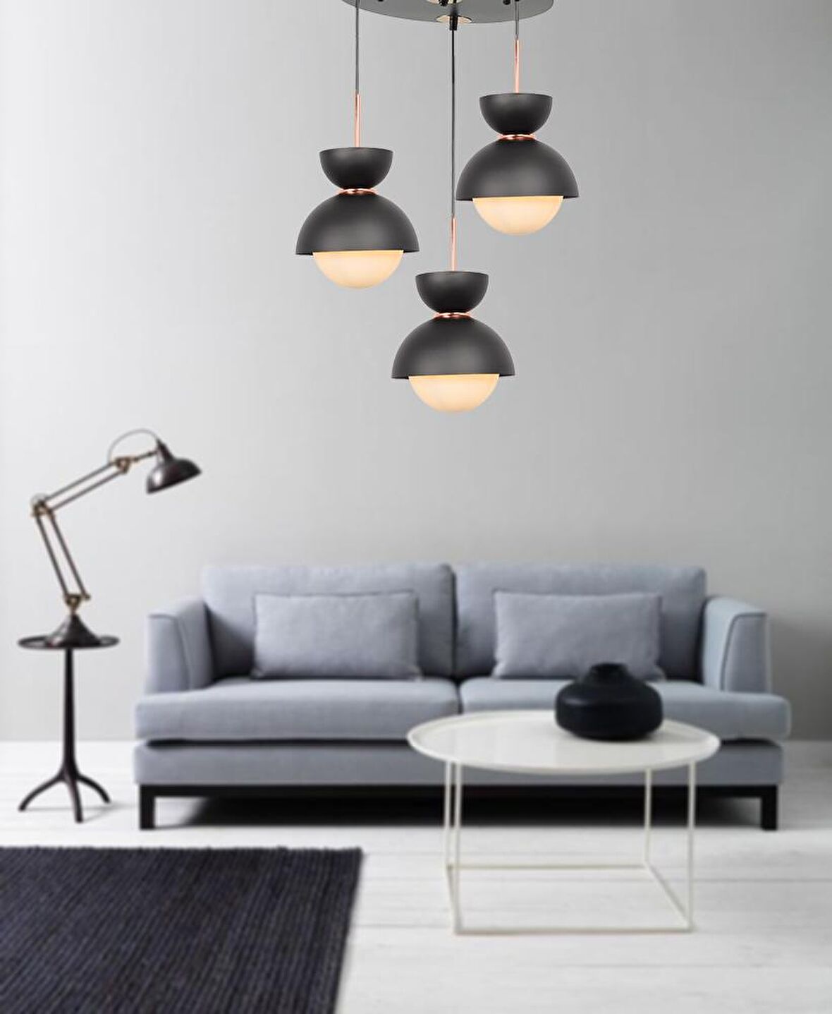 TT007-3Y SY TT Aydınlatma Mat Siyah 3 lü Yuvarlak Lüks Avize