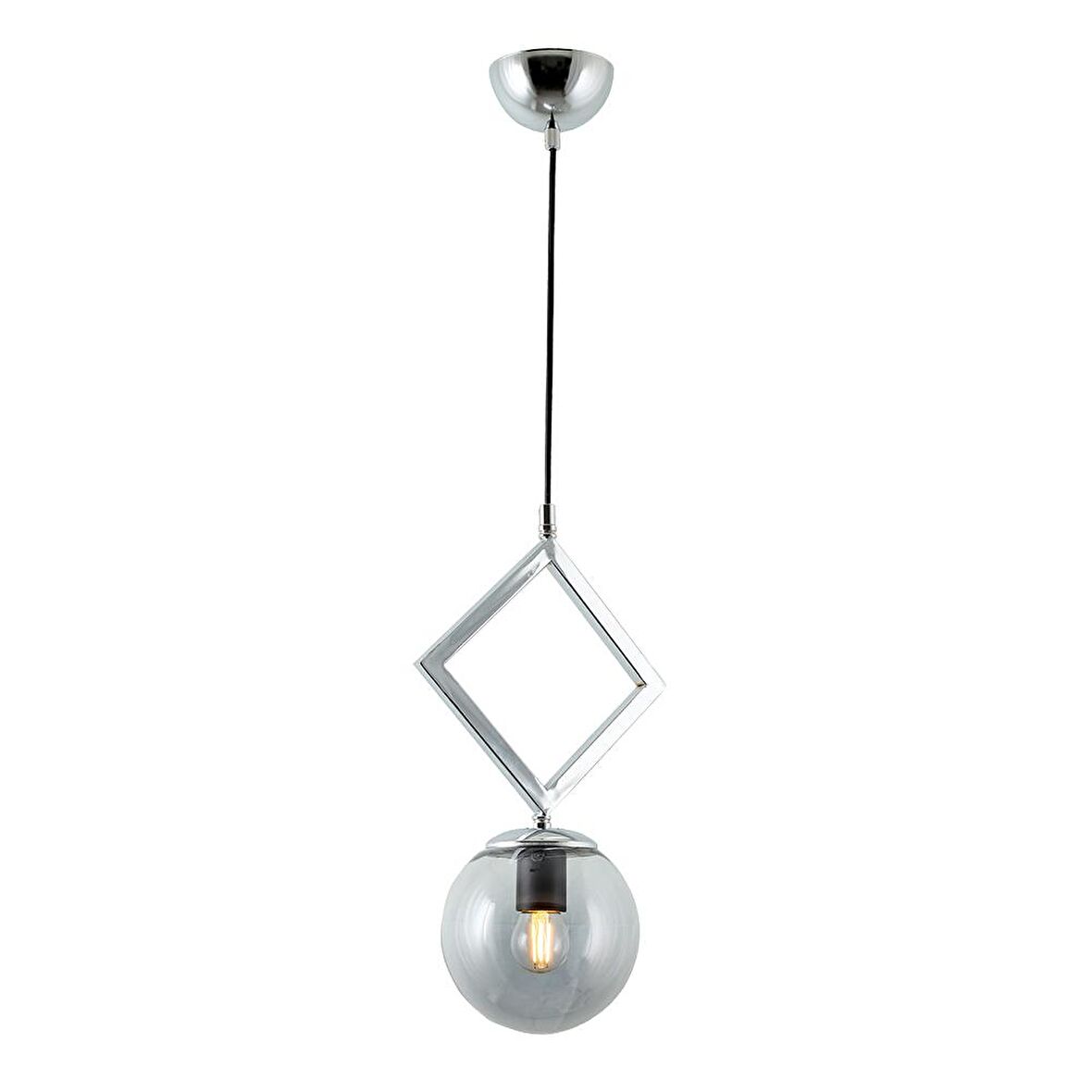 TT015-1 KR TT Aydınlatma Krom Kaplama Füme Camlı Tekli Avize