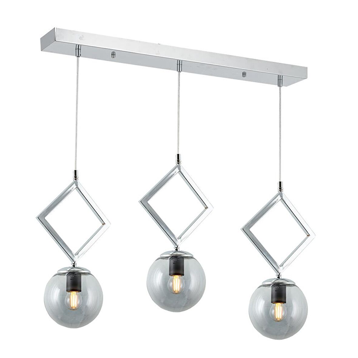 TT015-3S KR TT Aydınlatma Krom Kaplama Füme Camlı 3 lü Sıralı Avize