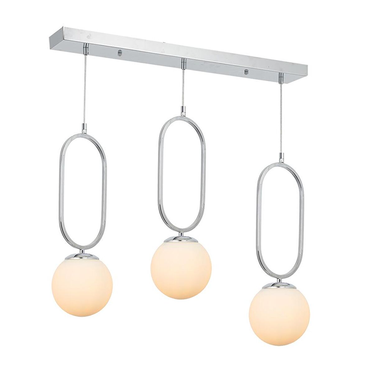 TT016-3S KR TT Aydınlatma Krom Kaplama Beyaz Camlı 3 lü Sıralı Avize