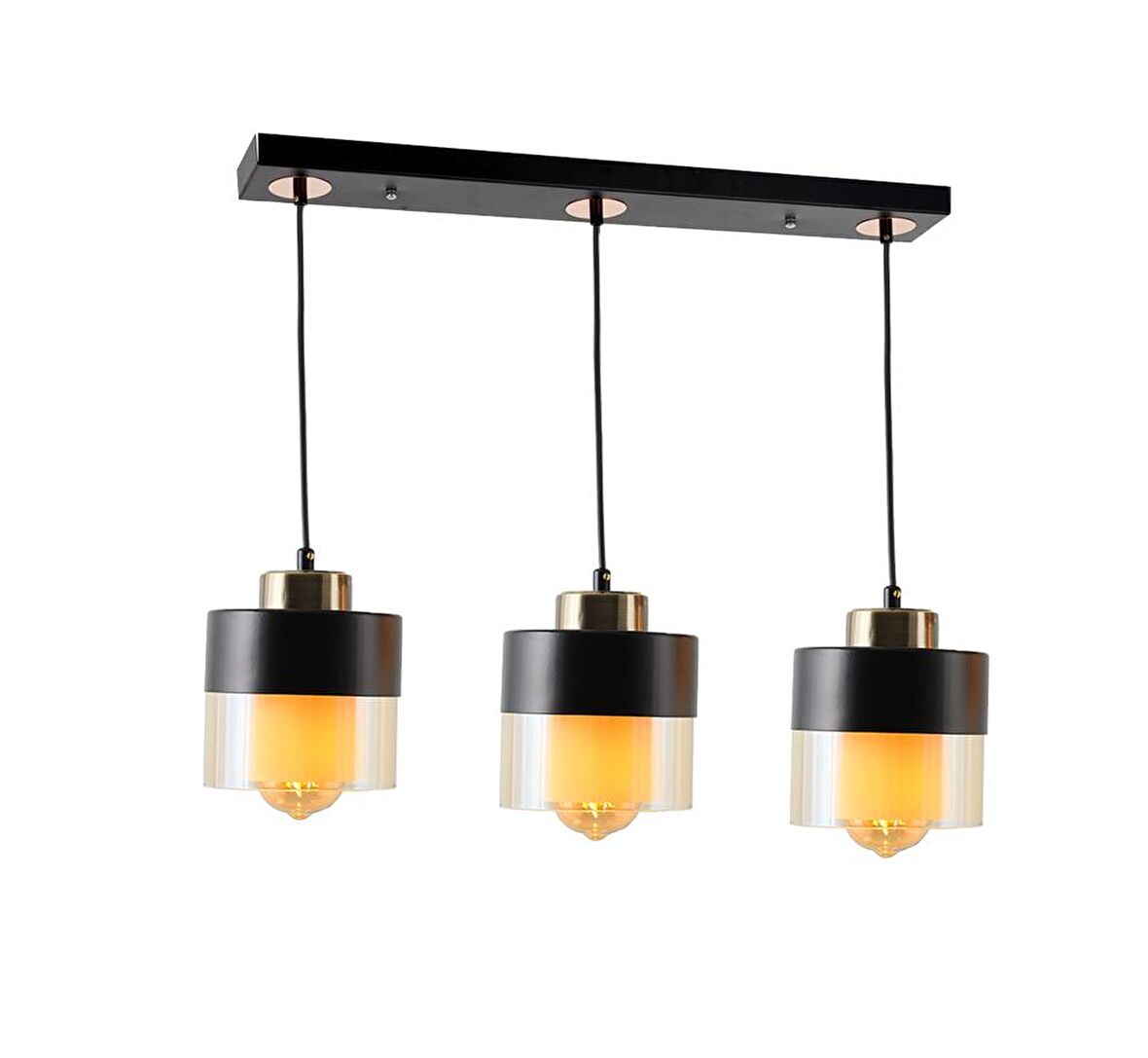 TT203-3S-SY TT Aydınlatma Siyah-Eskitme 3 lü Sıralı Avize