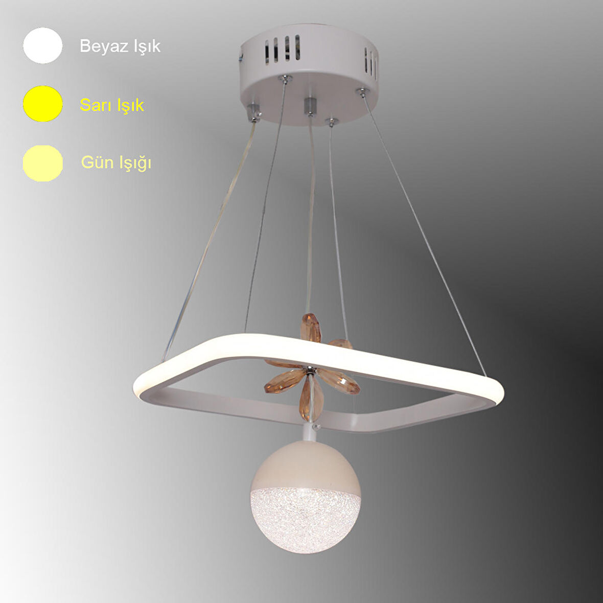 TT037-BY TT Aydınlatma Kare Model Mat Beyaz Tek Toplu 3 Renk Modüllü Ledli Avize