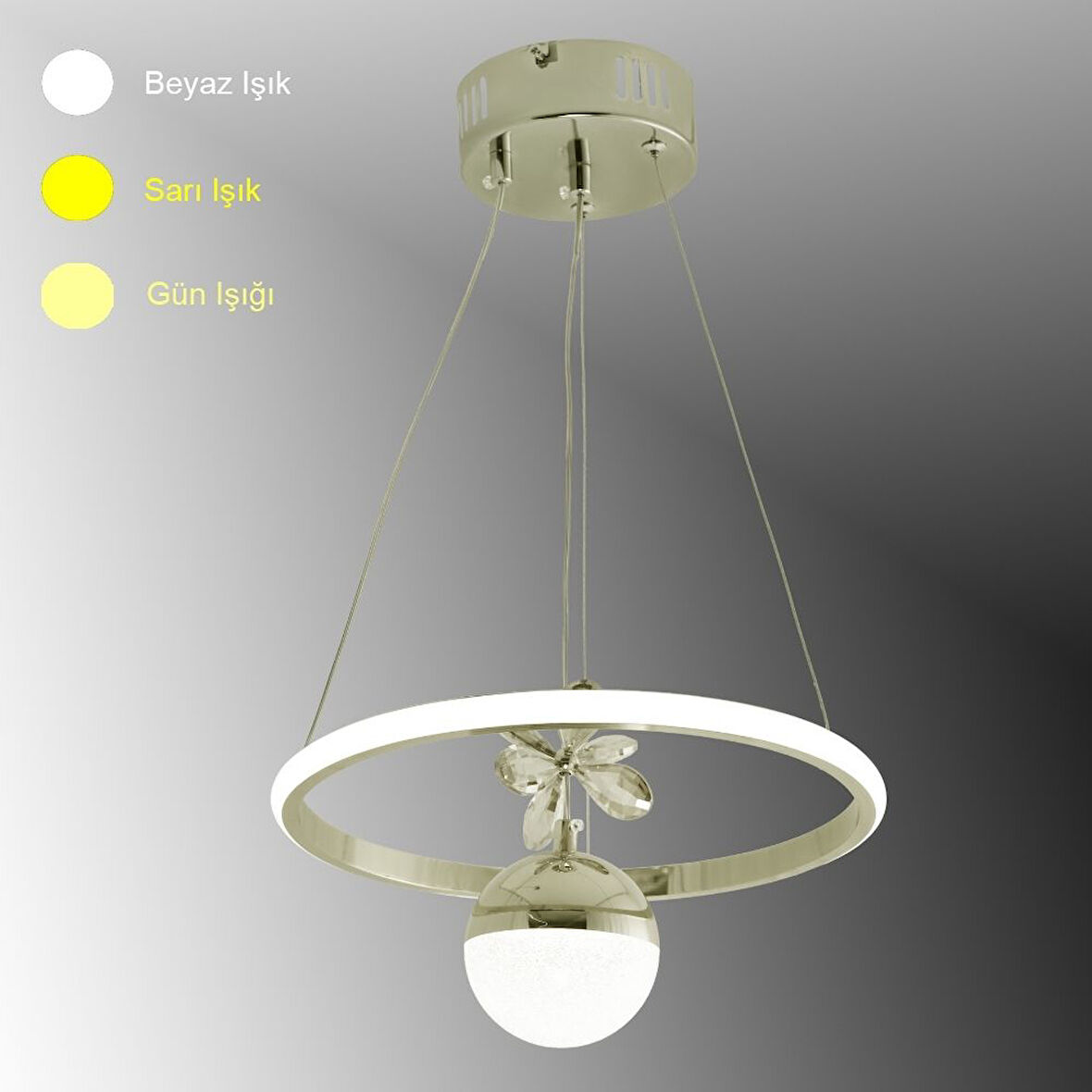 TT037-YUV-FSR TT Aydınlatma Halka Model Fransız Sarı Kaplama Tek Toplu Led Avize 