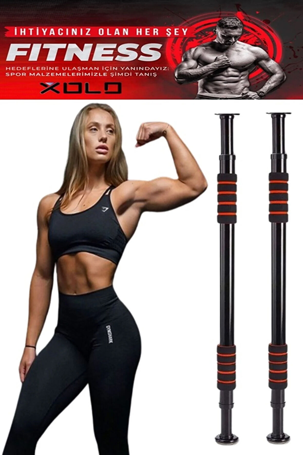 2 Adet Kapı Barfiksi Şınav Bar 65-95cm Black Komple Siyah Sünger Kaymaz Tutamaçlı