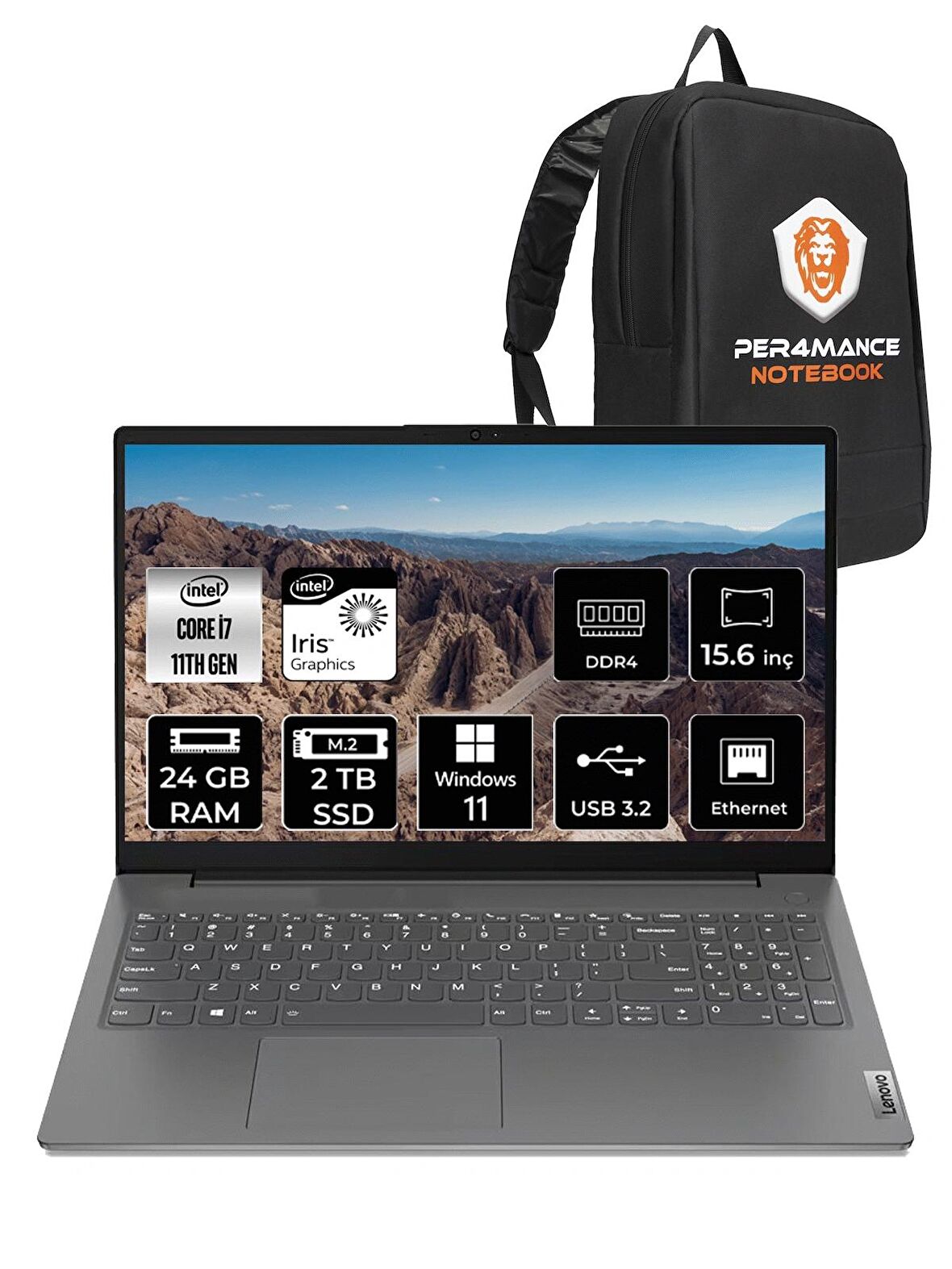 LENOVO V15 i7-1165G7 24GB 2TB SSD 15.6" FHD W11HOME Taşınabilir Bilgisayar 82KB00CDTX & PER4 ÇANTA